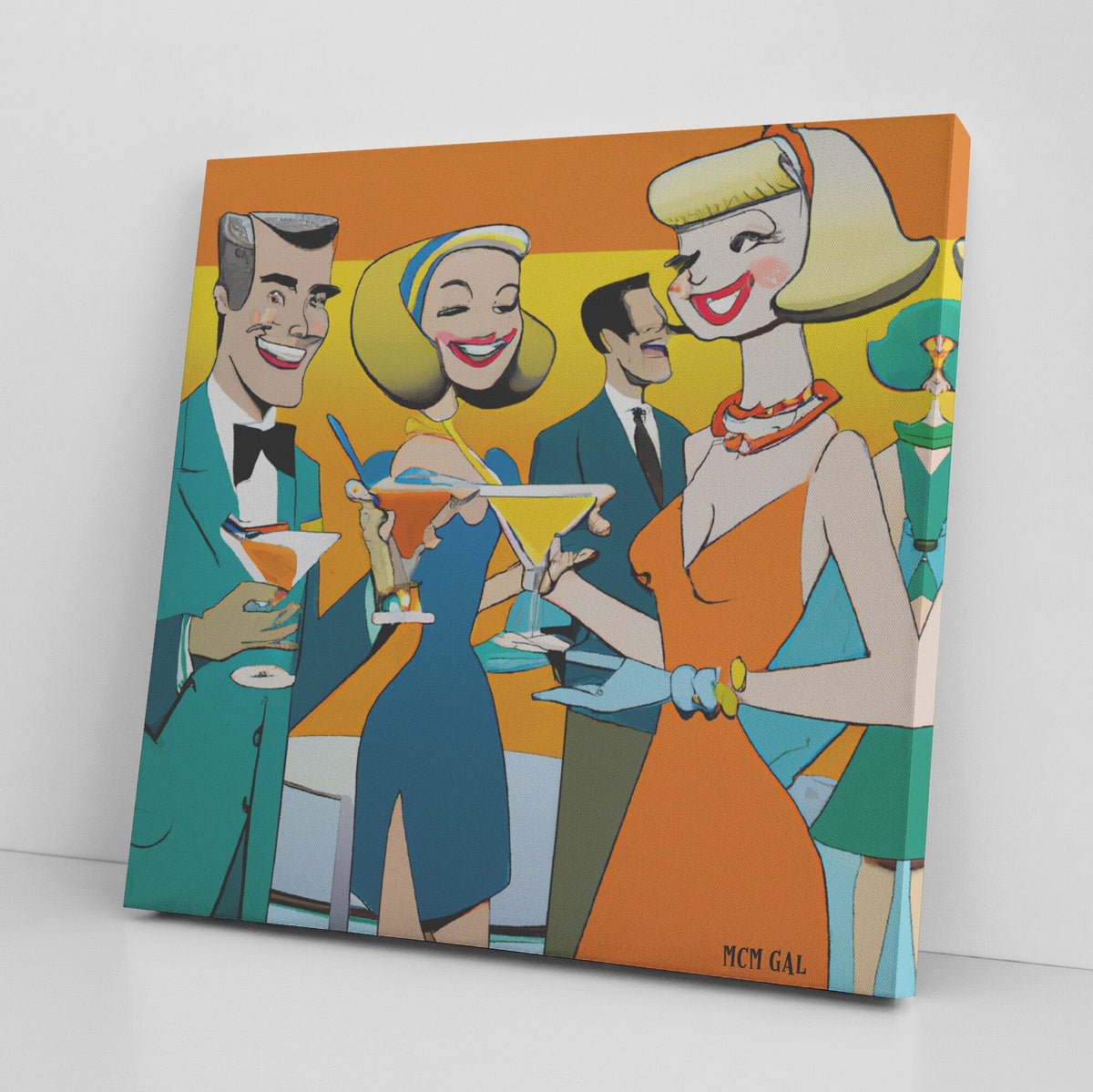 50's Cocktail Party, Mid Mod Retro Party, Original Art, Party Scene Wall Art