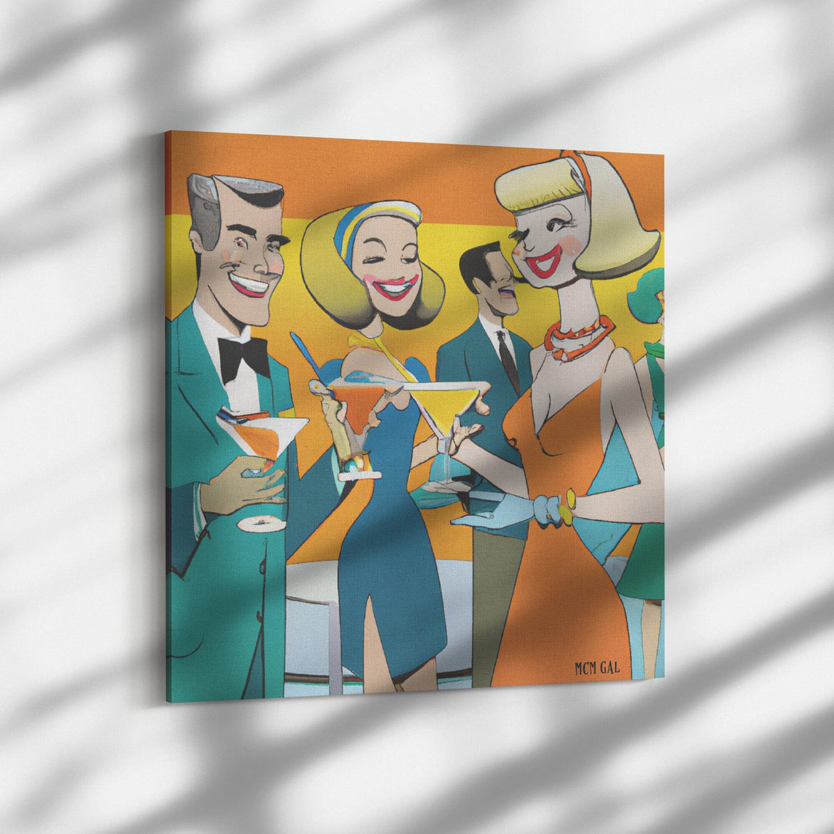 50's Cocktail Party, Mid Mod Retro Party, Original Art, Party Scene Wall Art