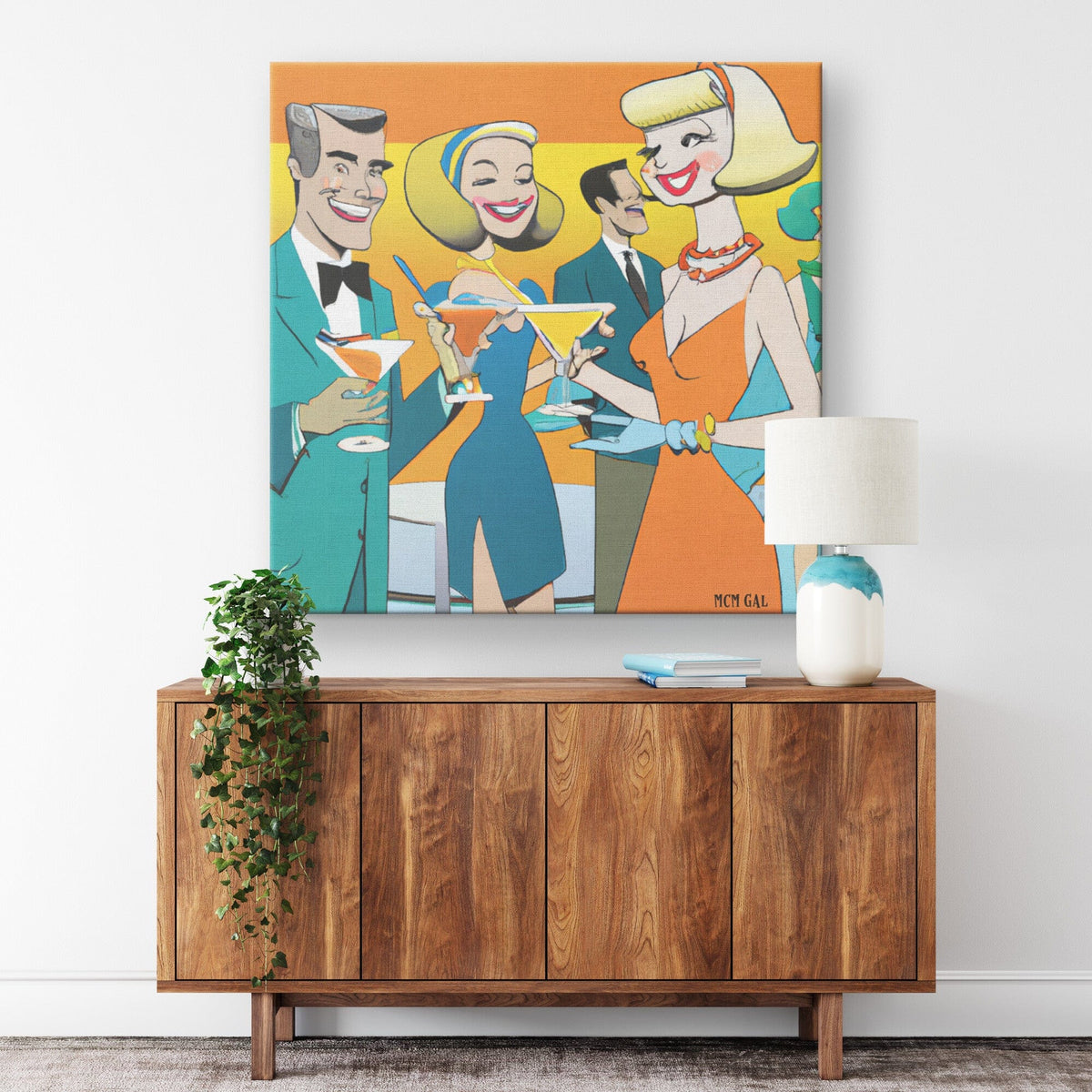 50's Cocktail Party, Mid Mod Retro Party, Original Art, Party Scene Wall Art