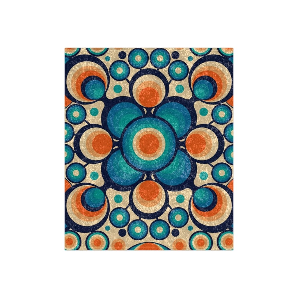 60's 70's Retro Bedding, Blue, Teal, Orange, Geometric Orbs, Mid Mod Home Decor Crushed Velvet Blanket 50" × 60"