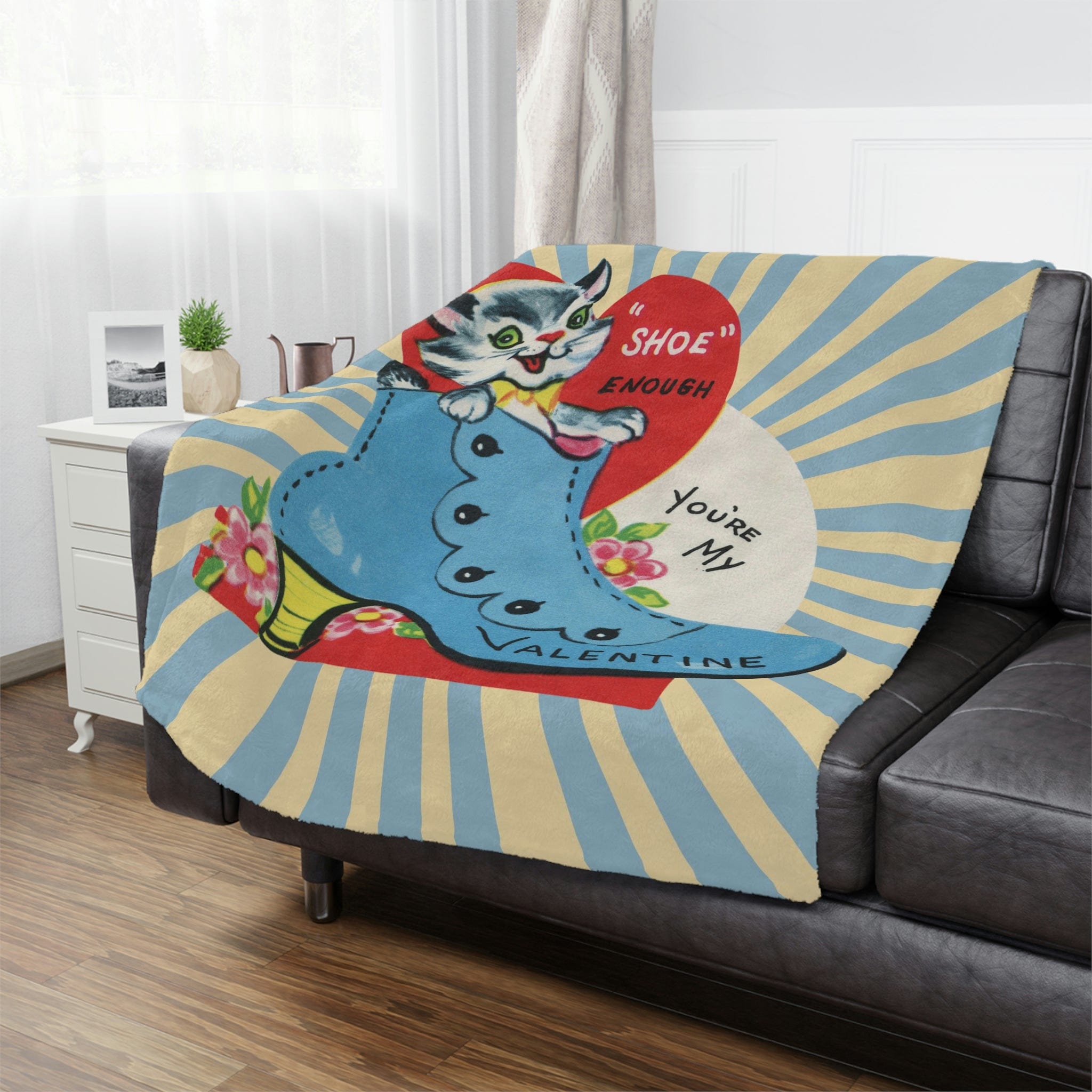 Kitschy Cute, Funny Retro Vintage Valentine Card Blanket Gift For Her Home Decor 50" × 60"