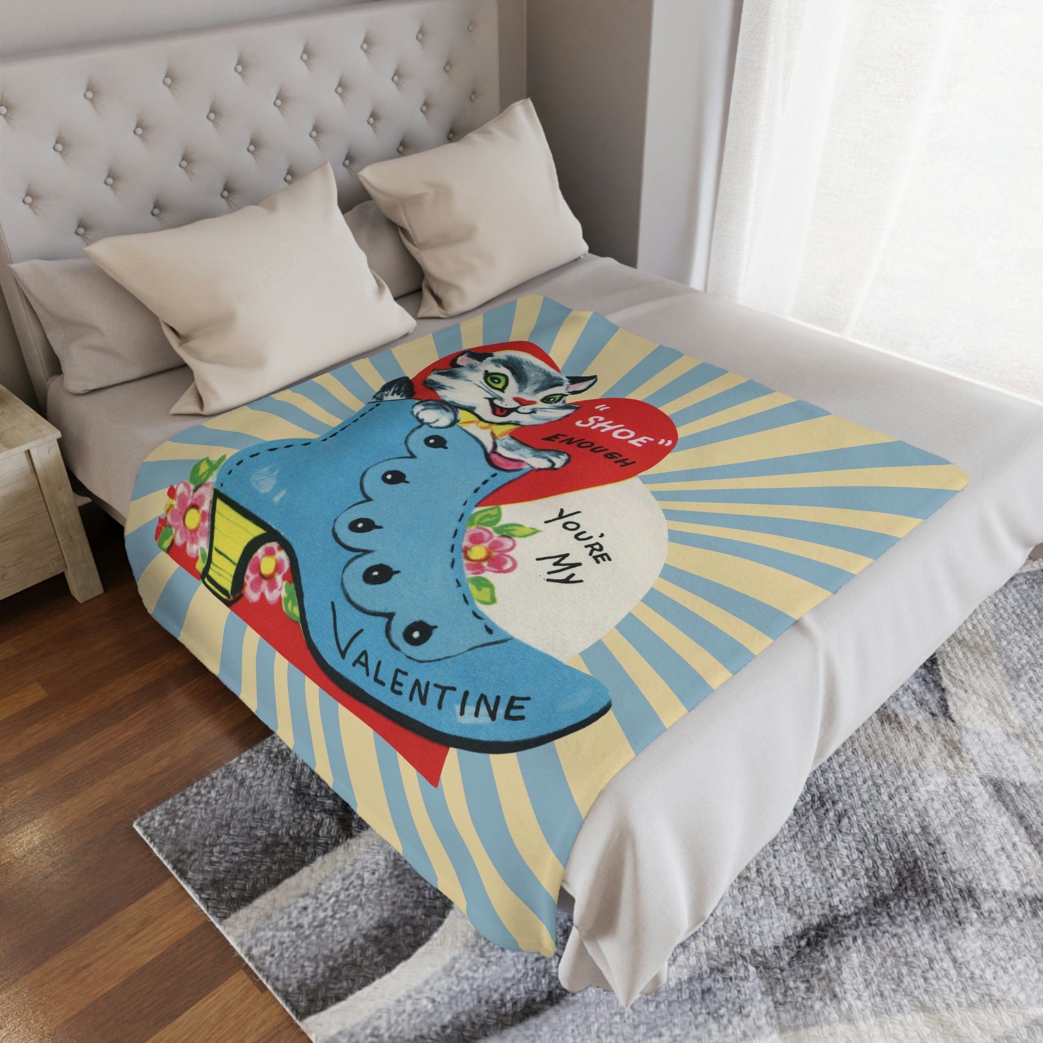 Kitschy Cute, Funny Retro Vintage Valentine Card Blanket Gift For Her Home Decor 50" × 60"