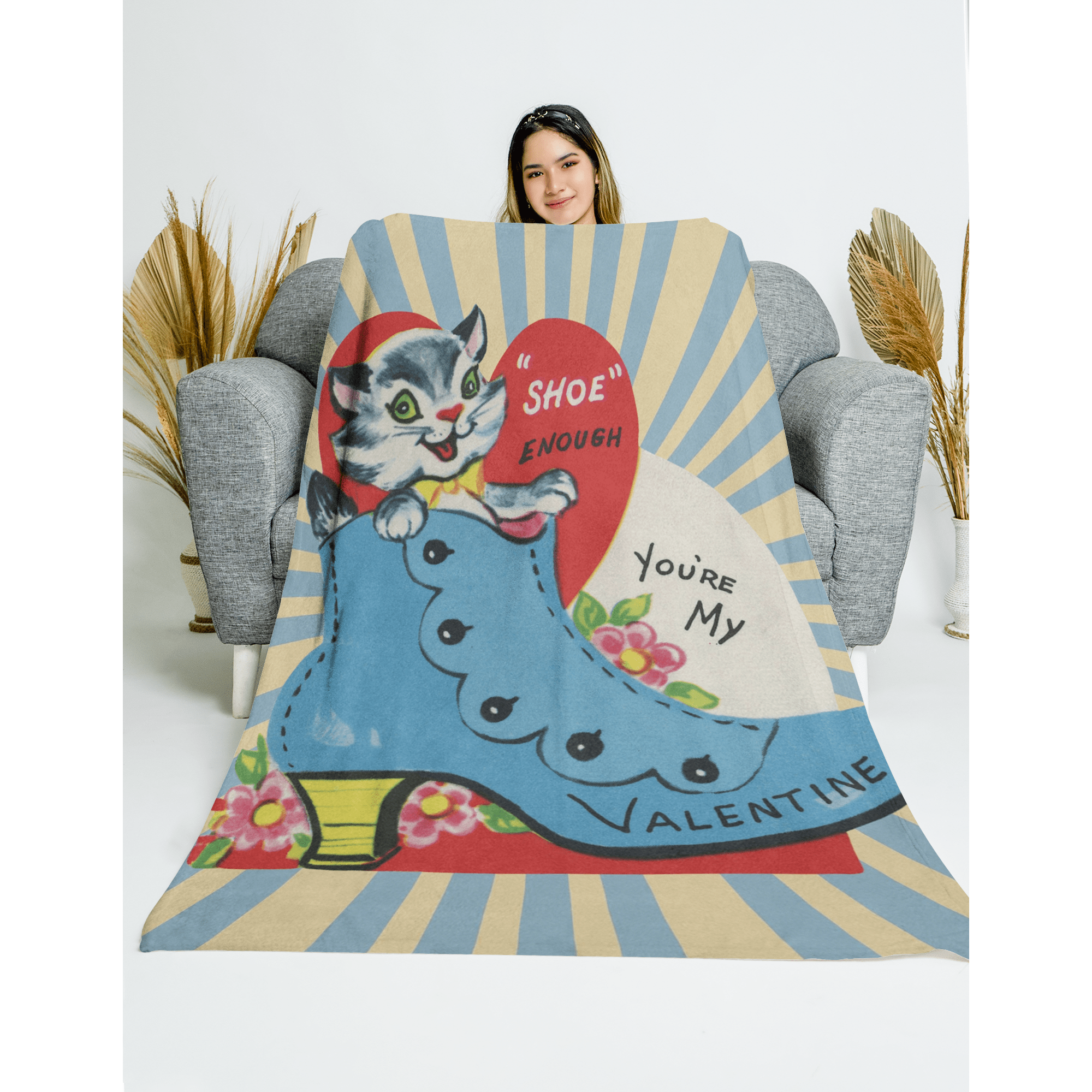 Kitschy Cute, Funny Retro Vintage Valentine Card Blanket Gift For Her Home Decor 50" × 60"