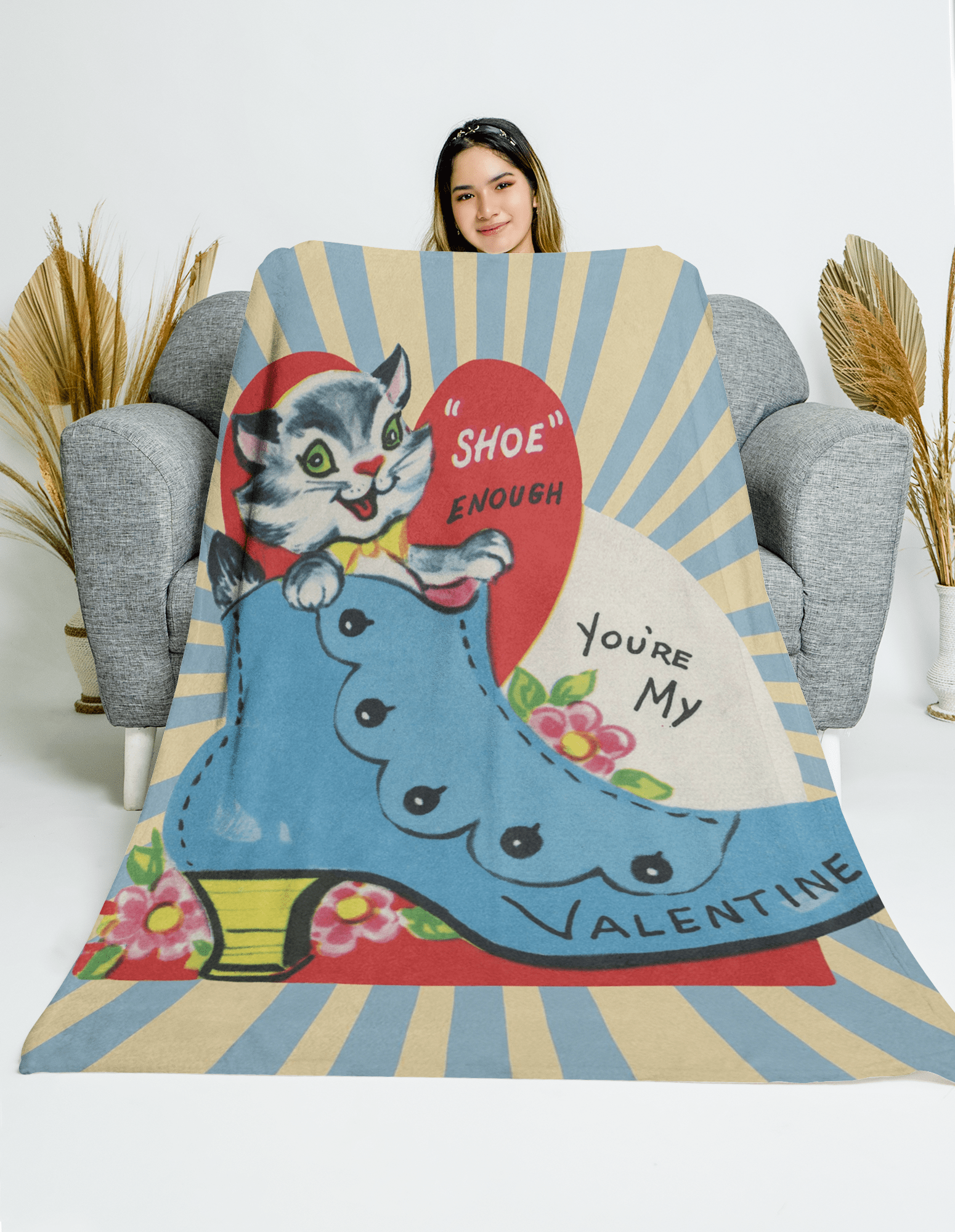 Kitschy Cute, Funny Retro Vintage Valentine Card Blanket Gift For Her Home Decor 50" × 60"