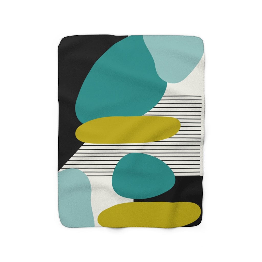 Mid Century Modern Abstract, Green, Black, Turquoise Retro MCM Home Decor Sherpa Fleece Blanket Home Decor 50" × 60"