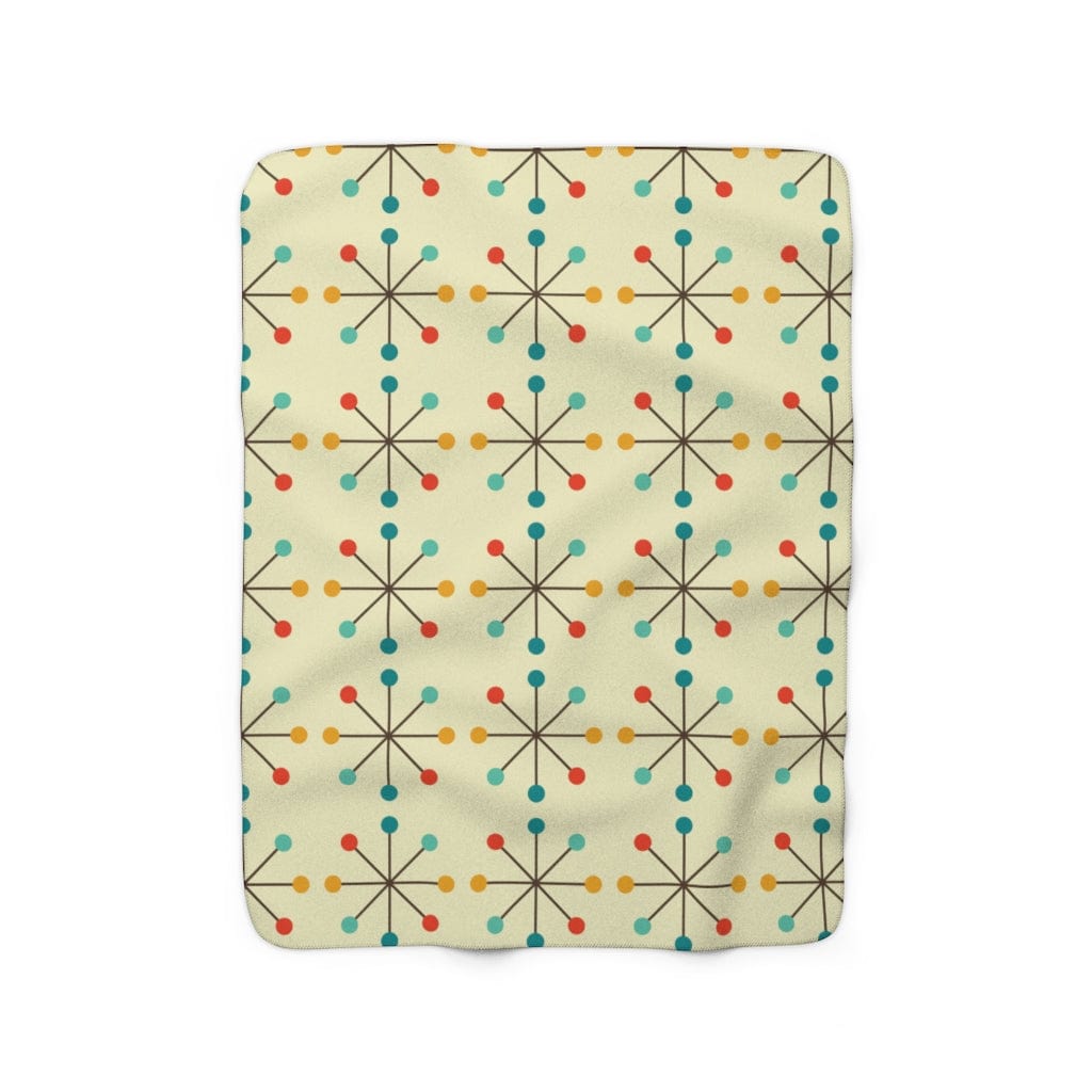 Mid Century Modern Atomic Clock Retro Color Sherpa Fleece Blanket Home Decor 50" × 60"