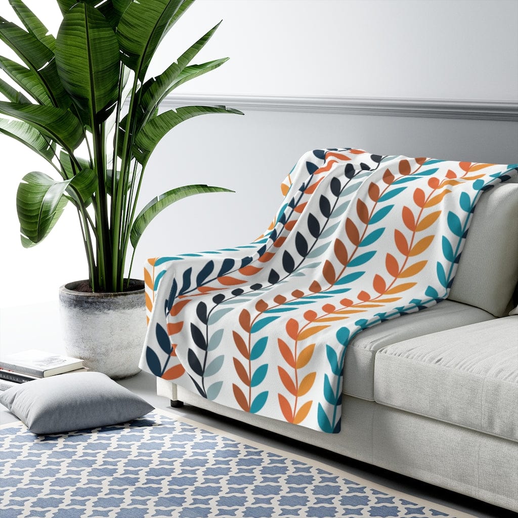 Mid Century Modern, Denmark Home Decor, Modern Danish, Scandinavian Flower, Sherpa Fleece Blanket Home Decor 50" × 60"