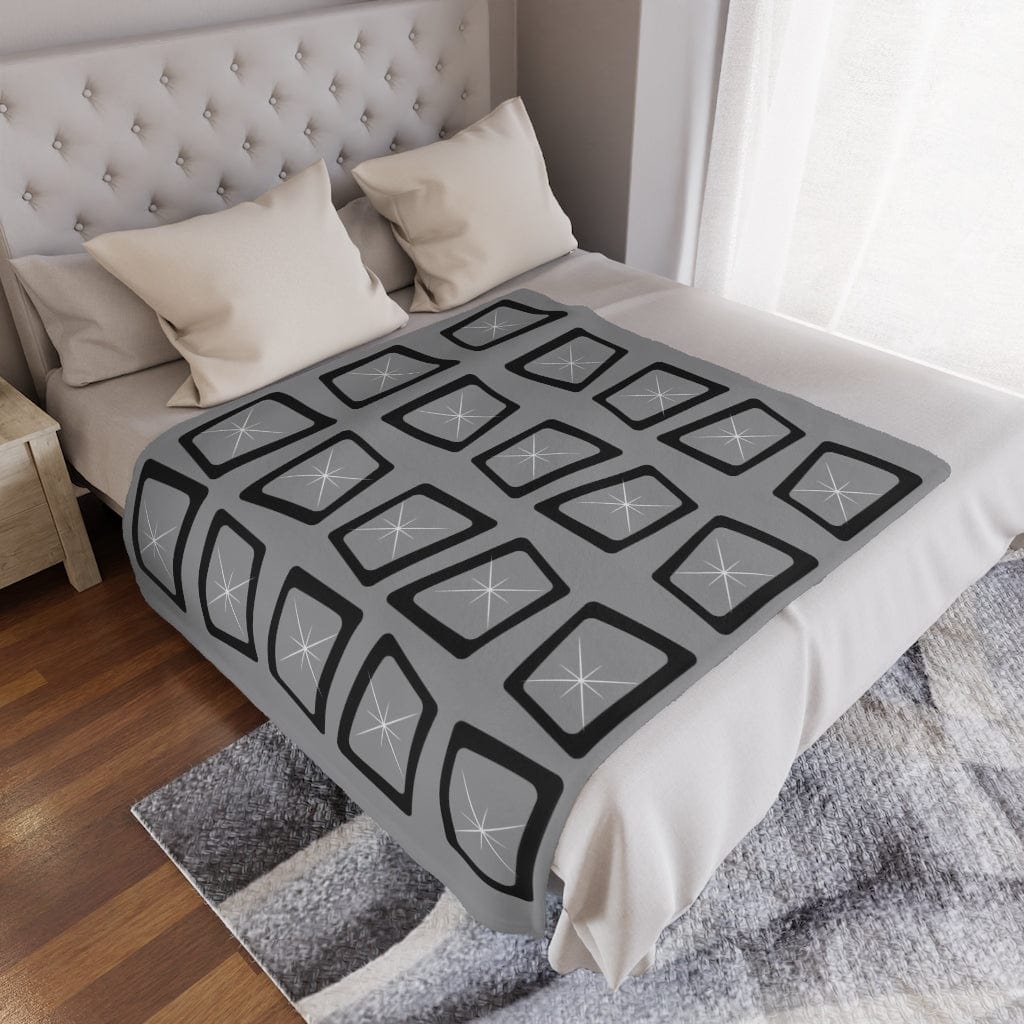 Mid Century Modern, Minimalist, Modernist, Gray, Atomic Mod Ages, Retro Geometric, Starburst MCM Minky Blanket Home Decor 50" × 60"