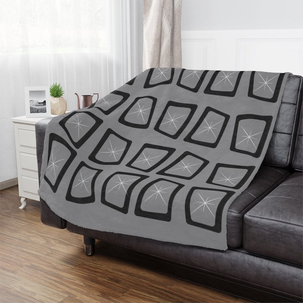 Mid Century Modern, Minimalist, Modernist, Gray, Atomic Mod Ages, Retro Geometric, Starburst MCM Minky Blanket Home Decor 50" × 60"