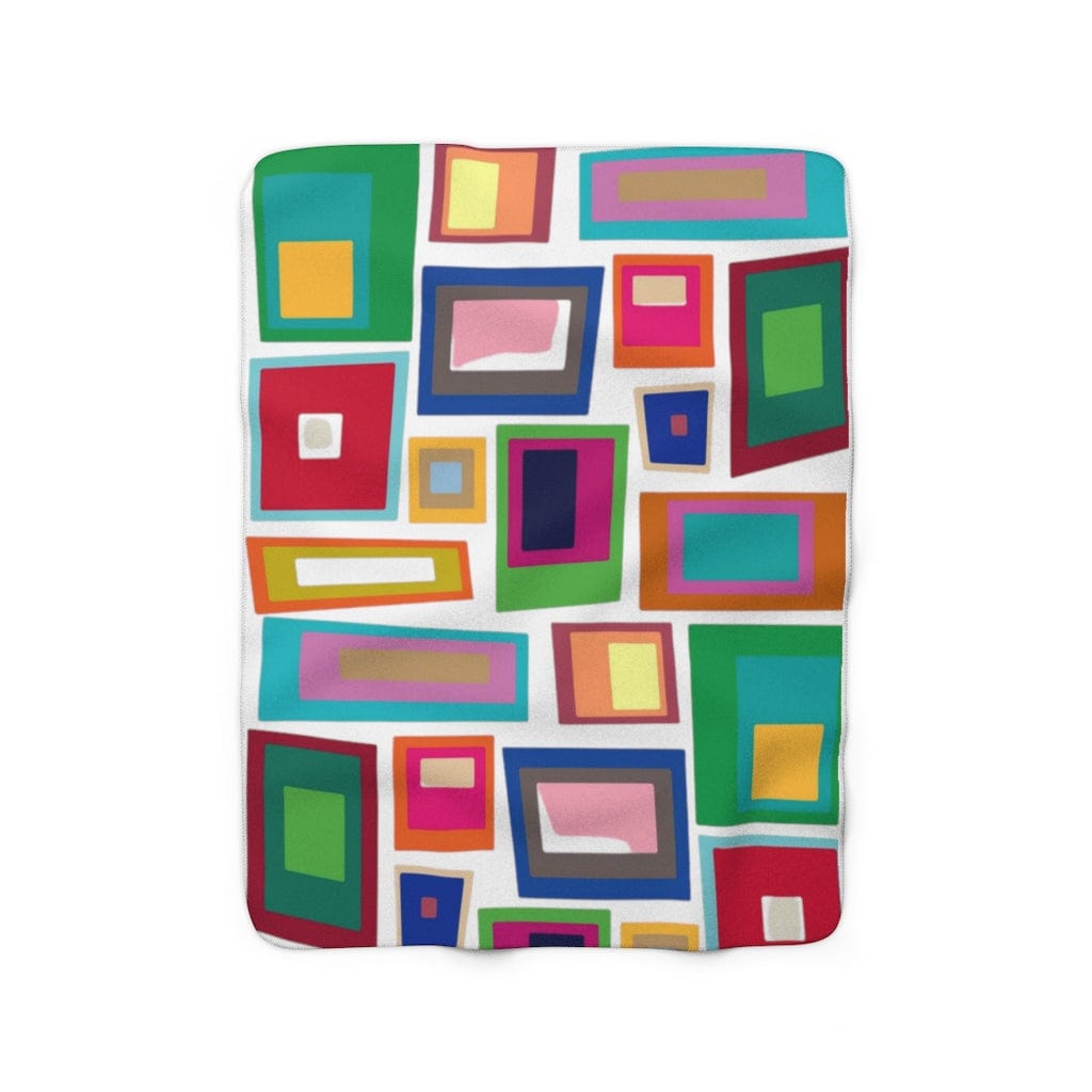 Mid Century Modern Modern Geometric, FUNKY Fun, Googie, Blue, Green, Yellow, Pink, Red Mid Mod MCM Home Decor Cozy Sherpa Fleece Blanket Home Decor 50" × 60"