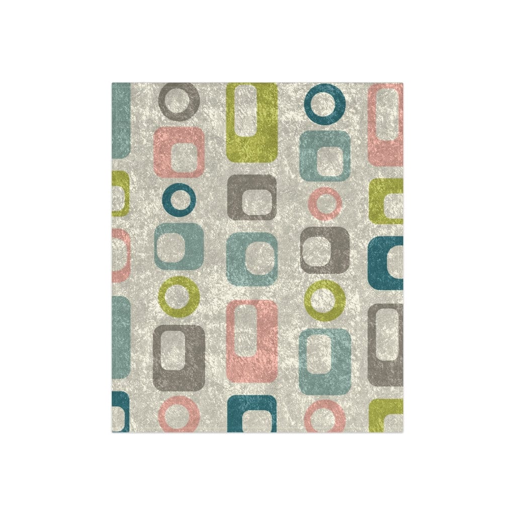 Mid Mod, Geometric, Pastel Pink, Teal, Green, Retro Mid Century Modern Crushed Velvet Blanket MCM Home Decor Home Decor 50" × 60"