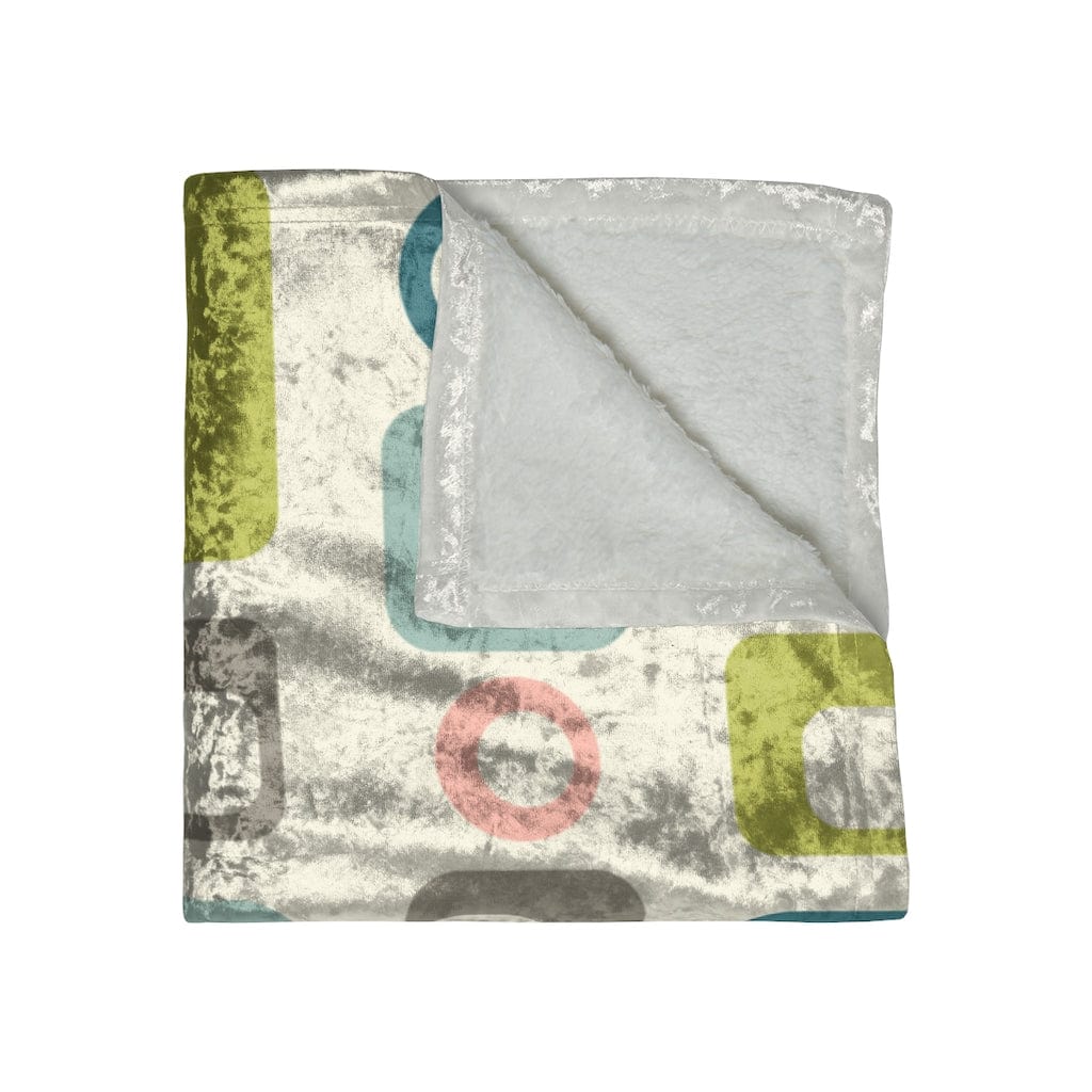 Mid Mod, Geometric, Pastel Pink, Teal, Green, Retro Mid Century Modern Crushed Velvet Blanket MCM Home Decor Home Decor 50" × 60"