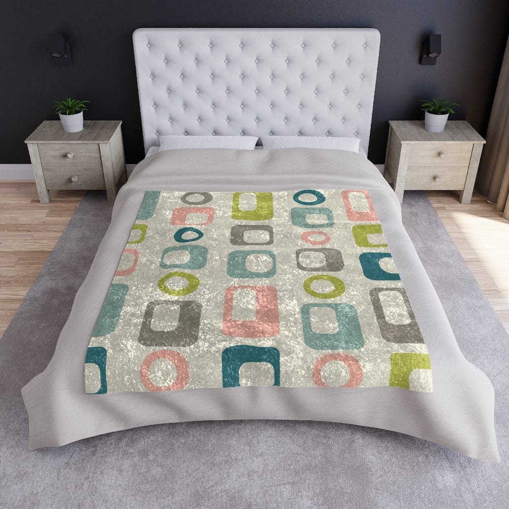 Mid Mod, Geometric, Pastel Pink, Teal, Green, Retro Mid Century Modern Crushed Velvet Blanket MCM Home Decor Home Decor 50" × 60"