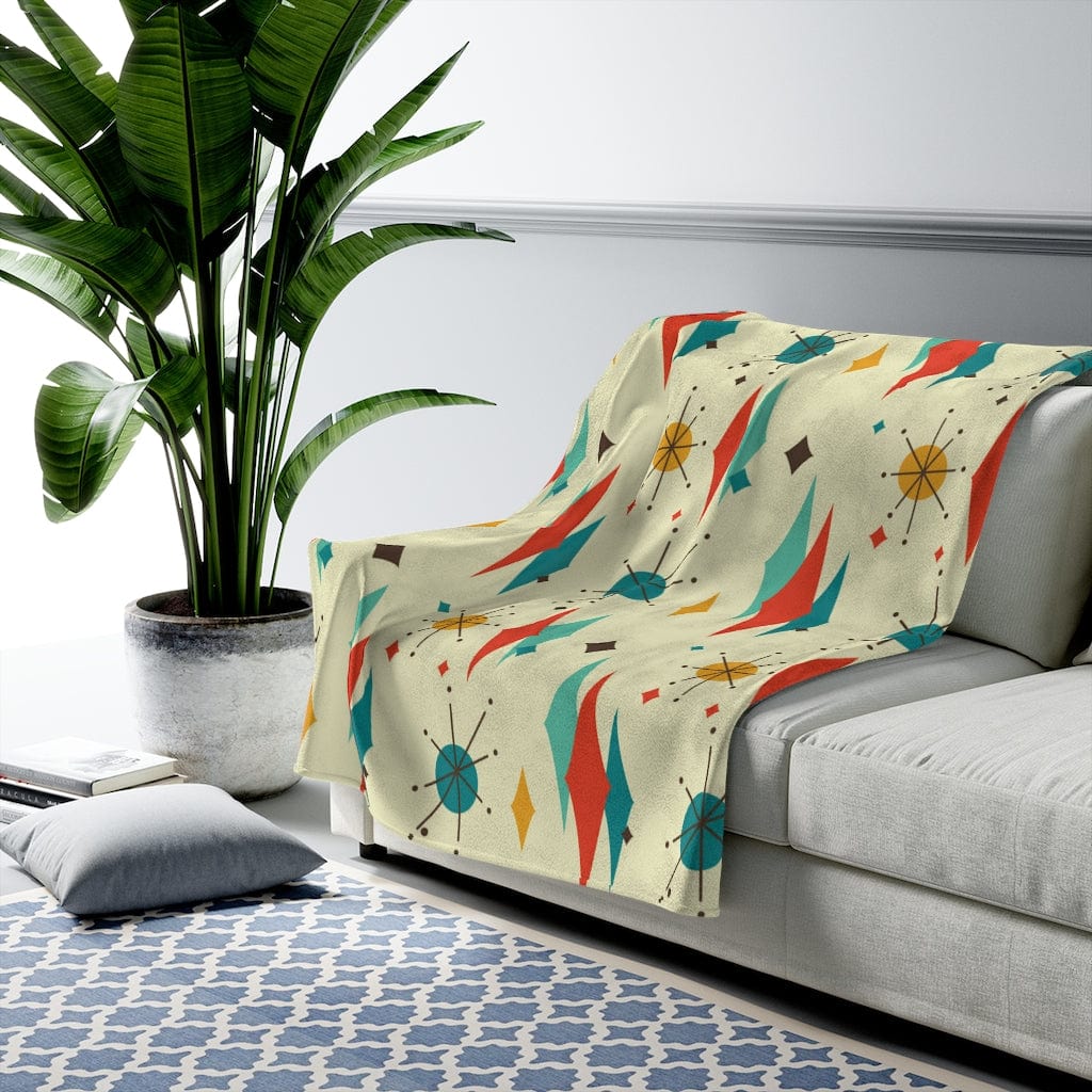 Retro Atomic Diamond Burst Mid Century Modern Atomic Age Vintage Home THIN Velveteen Plush Throw Blanket All Over Prints 50" × 60"