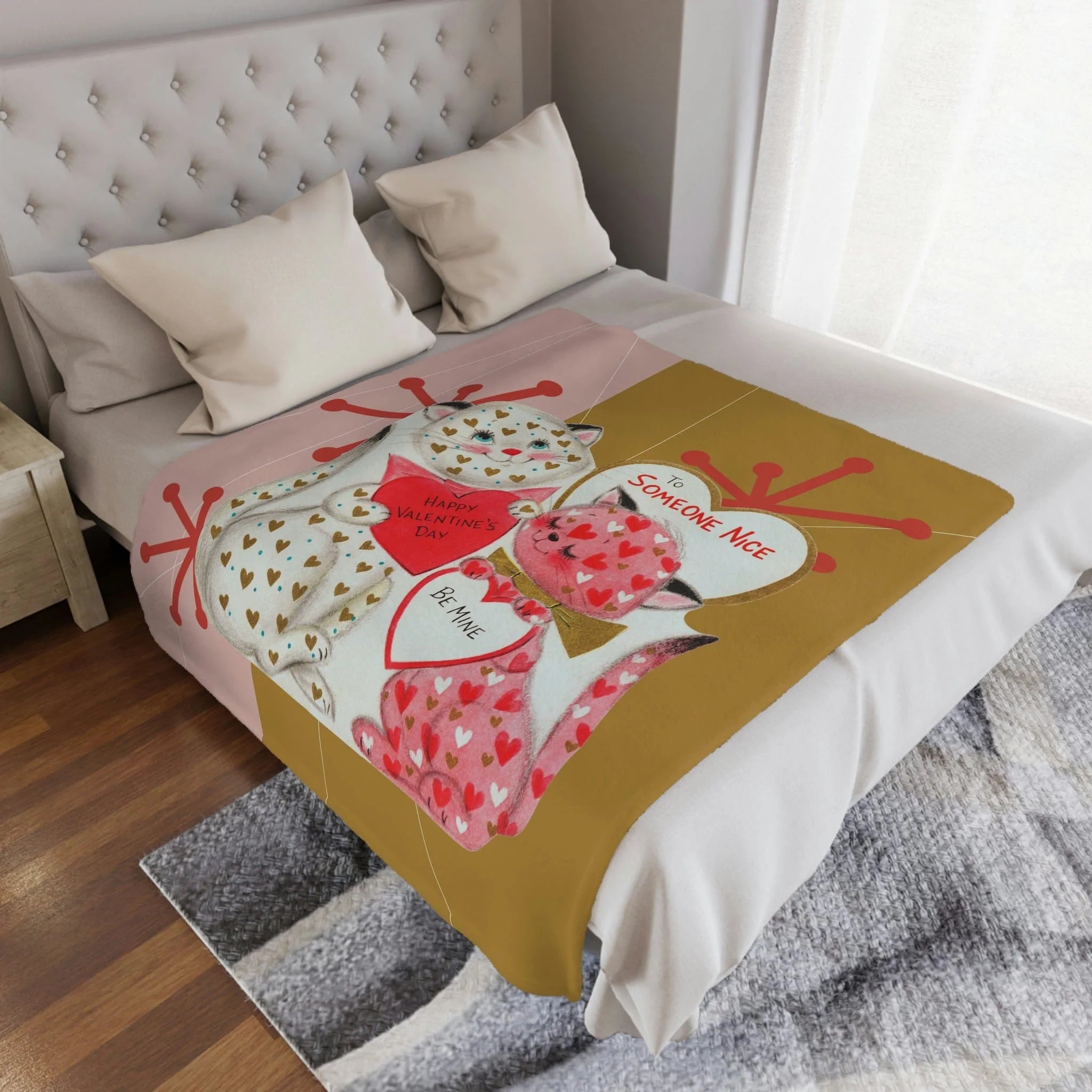 Vintage Valentine, Kitchy Cats, Be Mine, Valentine Gift For Girlfriend, Wife, Galentine, Couples Dating, Valentine Gift Ideas Minky Blanket Home Decor 50" × 60"