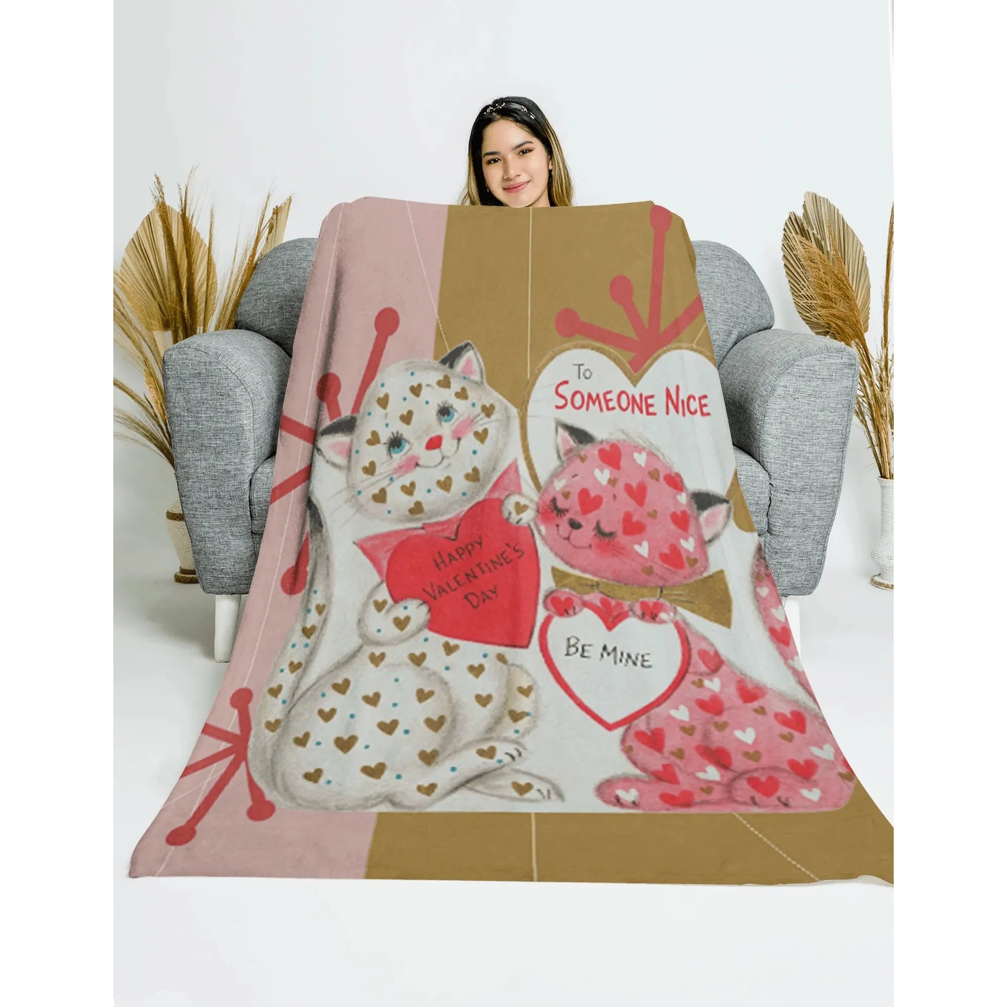Vintage Valentine, Kitchy Cats, Be Mine, Valentine Gift For Girlfriend, Wife, Galentine, Couples Dating, Valentine Gift Ideas Minky Blanket Home Decor 50" × 60"