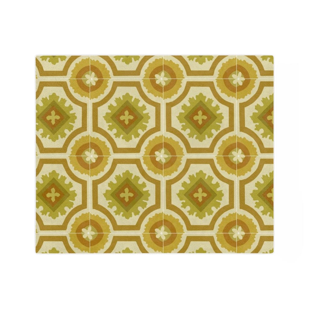 60's 70's Avocado, Verde Green, Golden Yellow, Retro, Nostalgic Linoleum Tile Velveteen Minky Blanket Home Decor