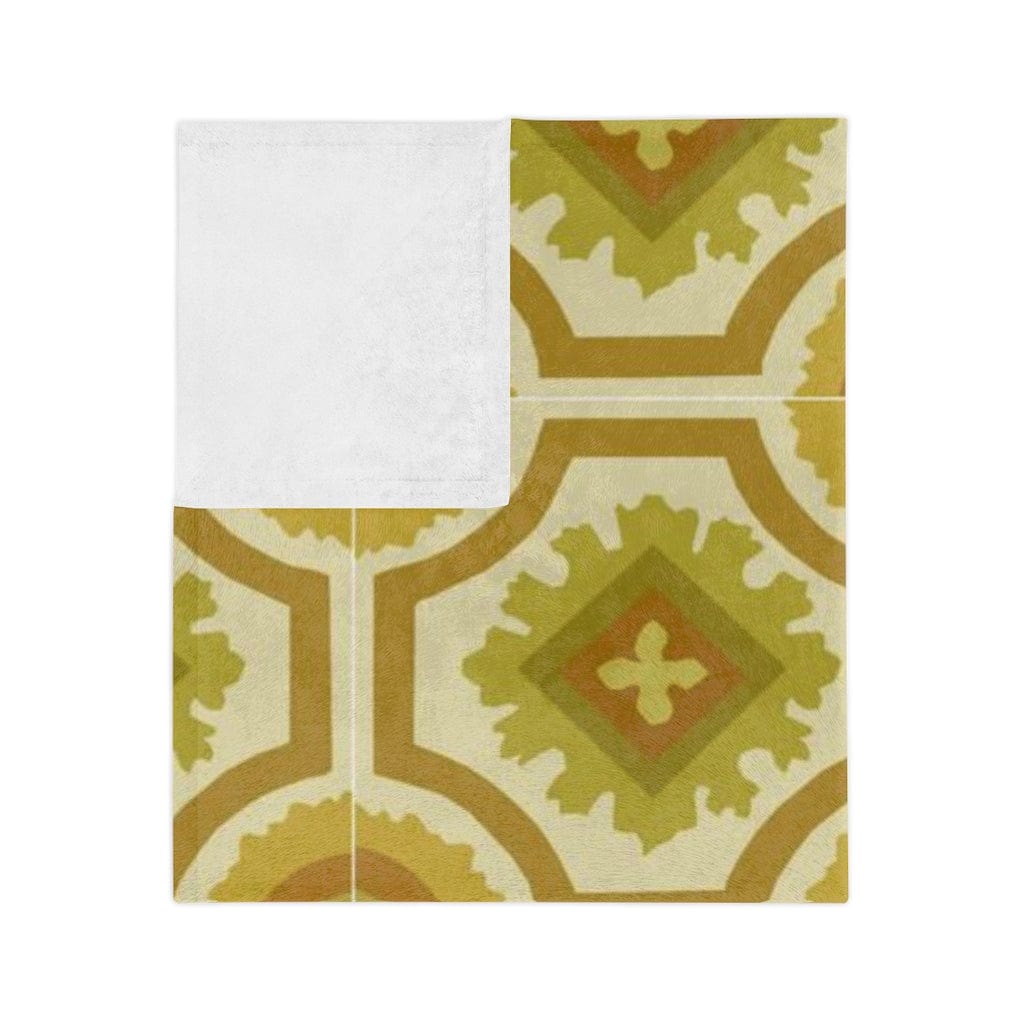 60's 70's Avocado, Verde Green, Golden Yellow, Retro, Nostalgic Linoleum Tile Velveteen Minky Blanket Home Decor