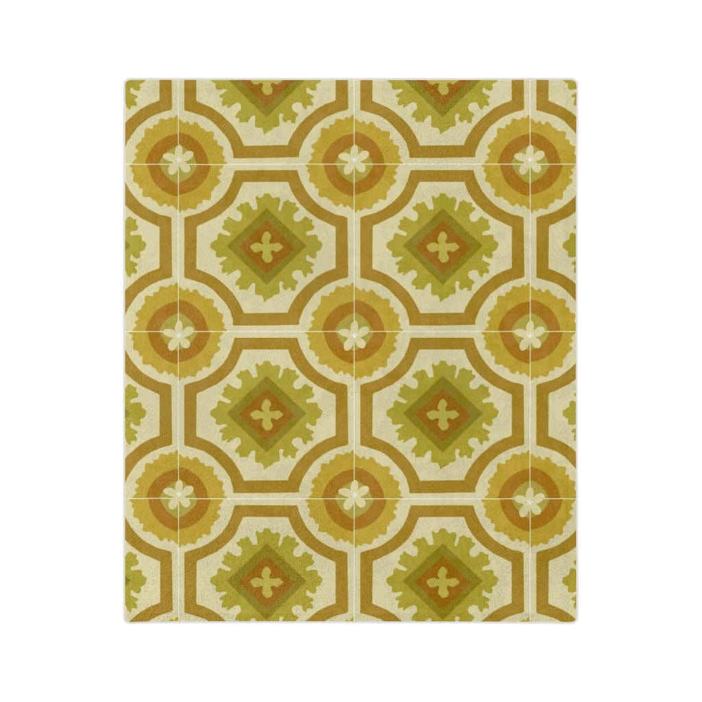 60's 70's Avocado, Verde Green, Golden Yellow, Retro, Nostalgic Linoleum Tile Velveteen Minky Blanket Home Decor