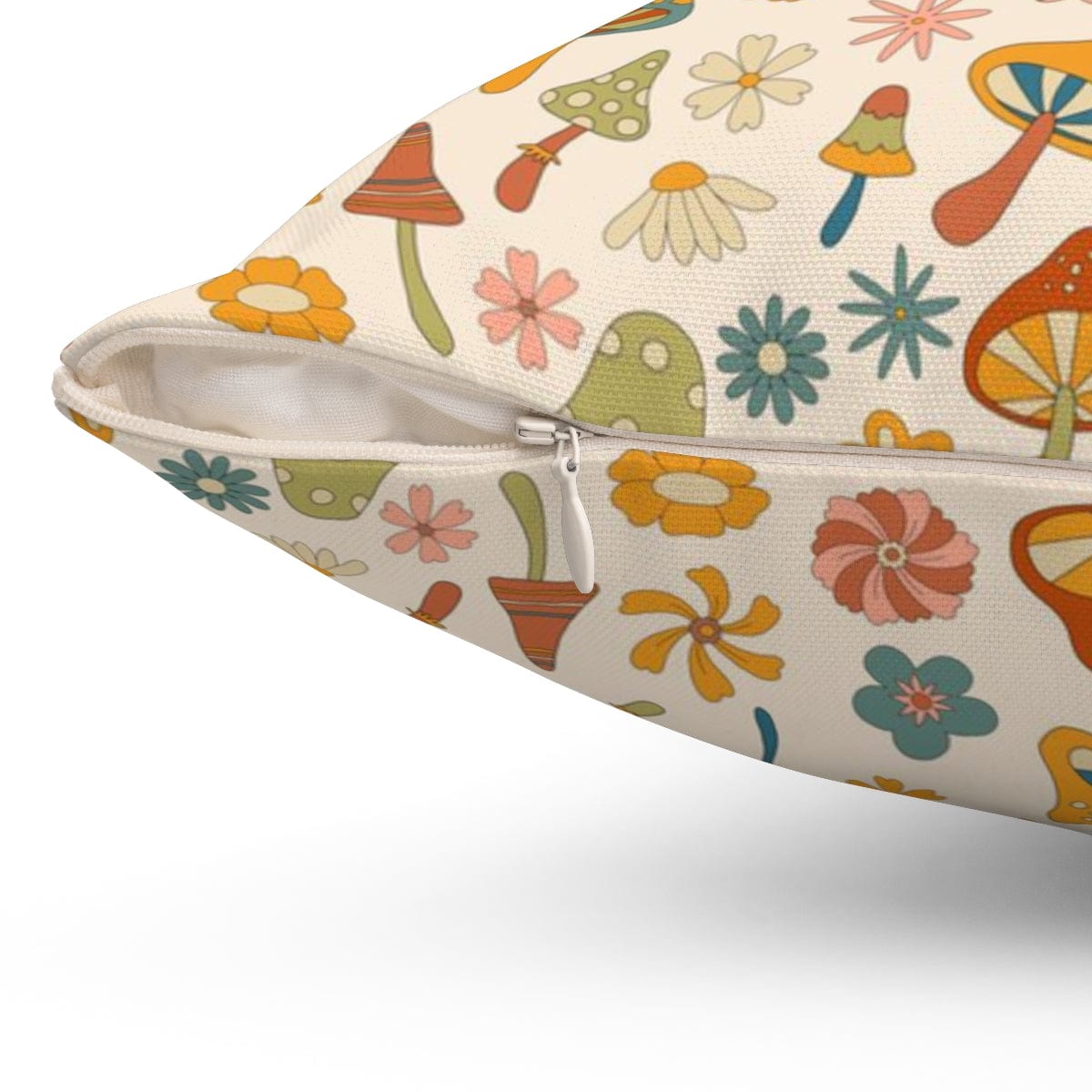 60's, 70's Vibes, Trippy, Mushroom, Groovy Flower Power Pillow And Insert Home Decor