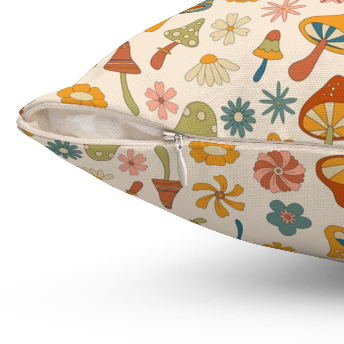60's, 70's Vibes, Trippy, Mushroom, Groovy Flower Power Pillow And Insert Home Decor