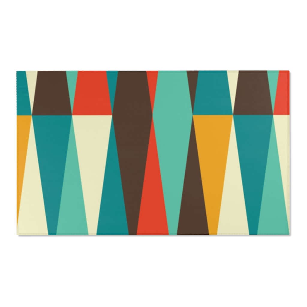Mid Century Modern Area Rug Abstract Brown, Teal, Burnt Orange, Mustard Yellow Retro MCM Home Decor Home Decor 60" × 36"