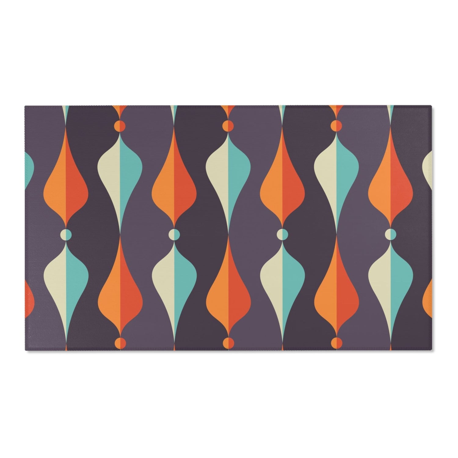 Mid Century Modern Area Rug, Geometric Groovy Wave Lanterns, Eggplant Purple, Orange, Mustard Yellow, Teal, Retro Home Mod Home Decor Home Decor 60" × 36"