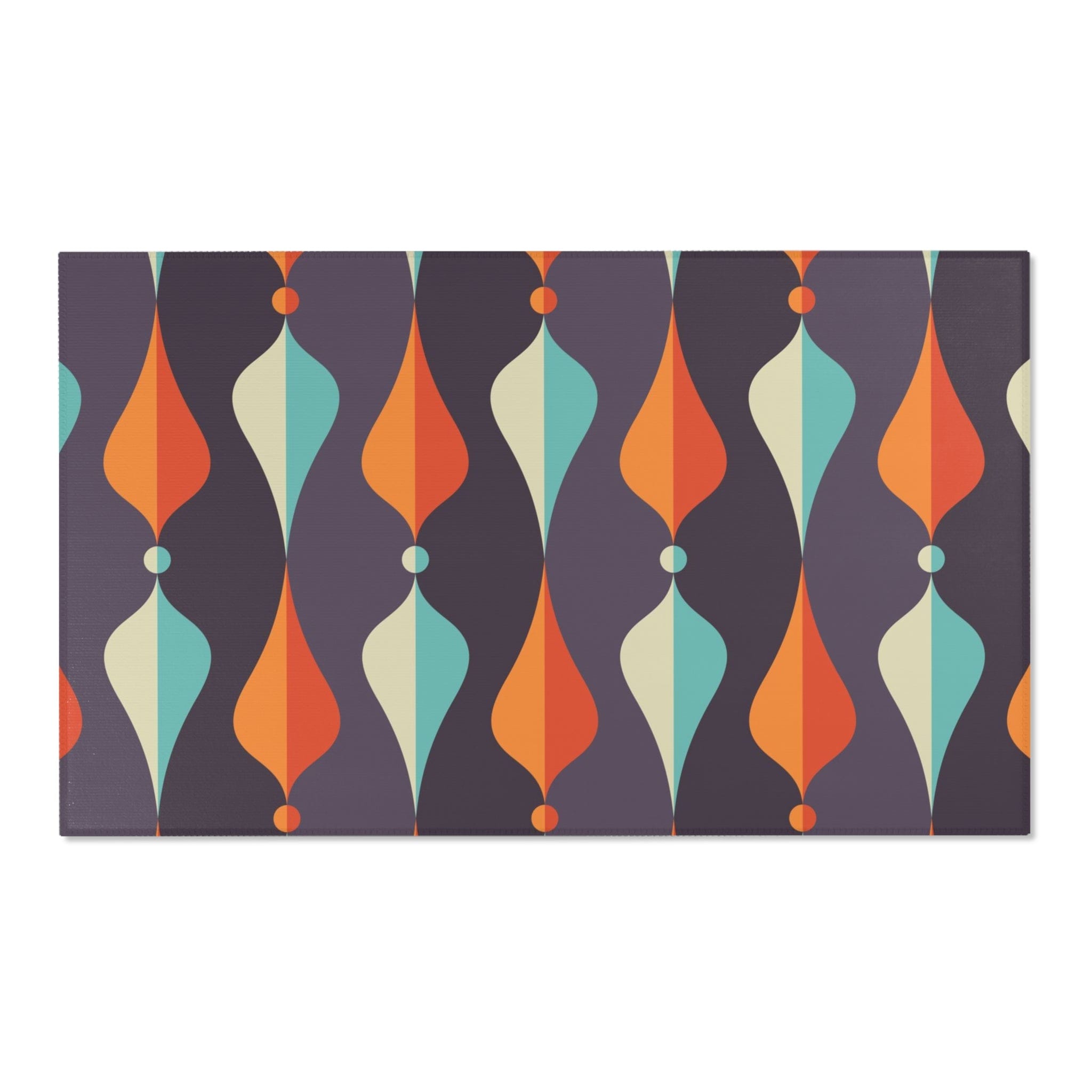 Mid Century Modern Area Rug, Geometric Groovy Wave Lanterns, Eggplant Purple, Orange, Mustard Yellow, Teal, Retro Home Mod Home Decor Home Decor 60" × 36"