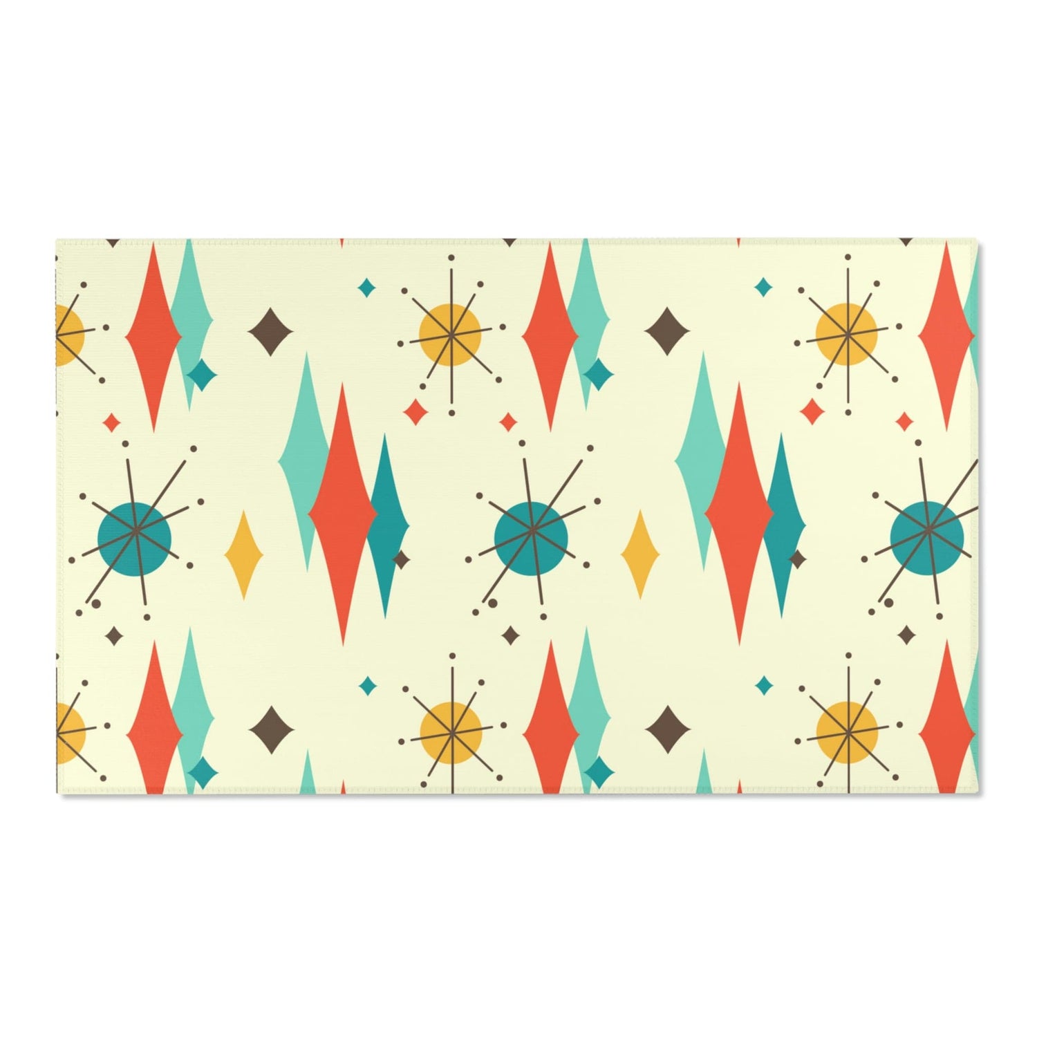 Mid Century Modern Atomic Franciscan Retro MCM Mid Mod, Creamy Beige, Teal, Aqua, Mustard Yellow Area Rug Home Decor 60" × 36"