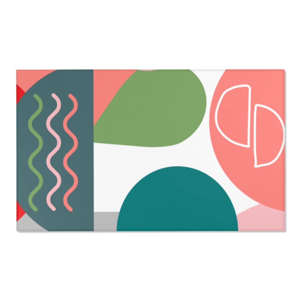 Retro Rug Boho Mid Century Modern Geometric Teal, Pink, Yellow, Green, Living Room, Bedroom, Entry Area Rugs Home Decor 60" × 36"
