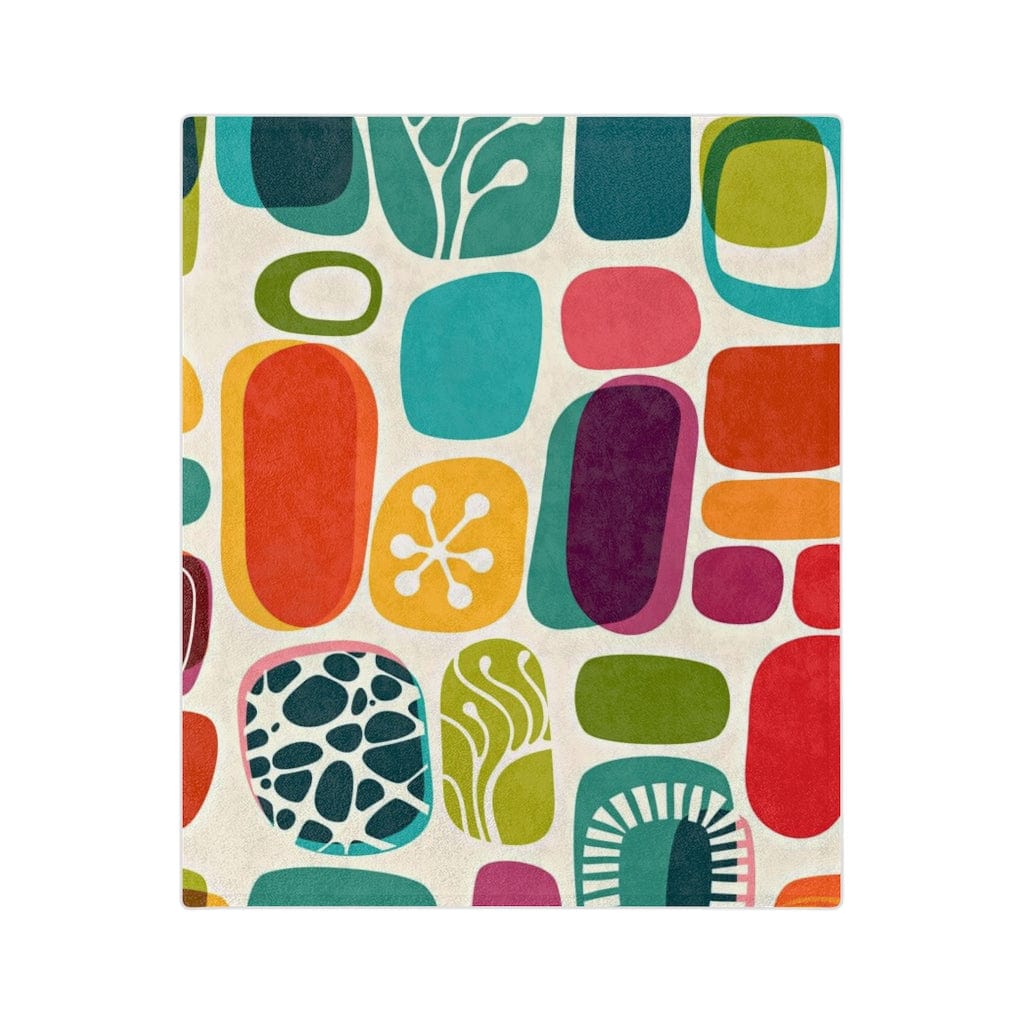 Mid Mod, Geometric Amoeba Abstract Colorful Retro Home Decor Bedroom, Living Room, Velveteen Minky Blanket Home Decor 60" × 50"