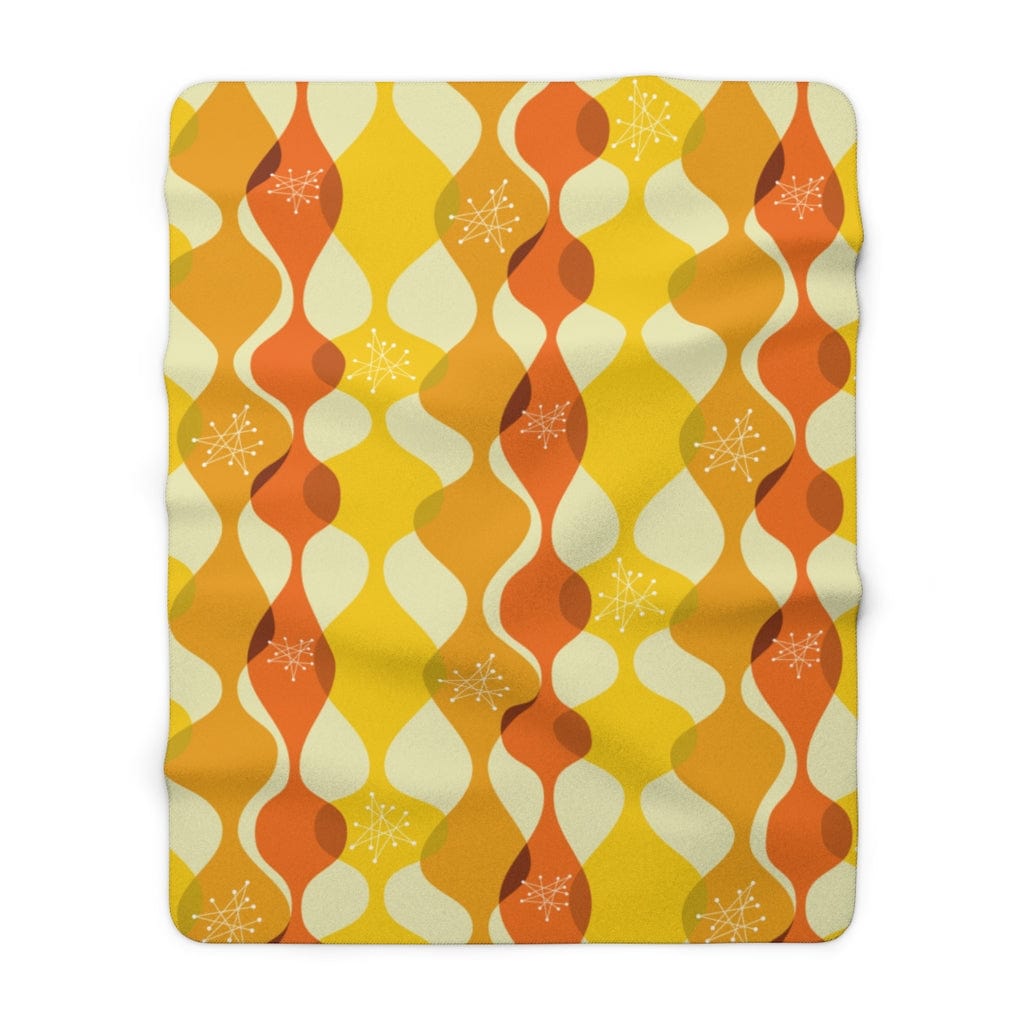 Mid Century Modern Geometric, Yellow, Orange, Retro Mid Mod Atomic Living MCM Home Decor Cozy Sherpa Fleece Blanket Home Decor 60" × 80"