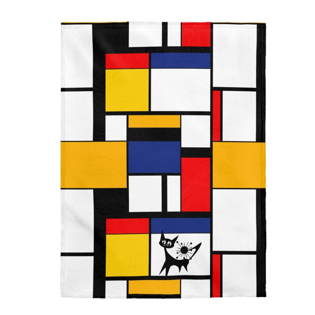 Mondrian Home Décor, Retro, Atomic Cat, Mod, THIN Velveteen Plush Blanket 60" × 80"