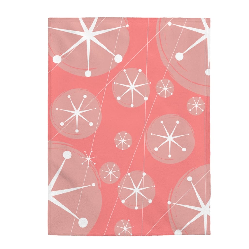 Retro Blanket Blush And Bashful Mid Century Modern Astro Atomic Star THIN Velveteen Plush Blanket All Over Prints 60" × 80"