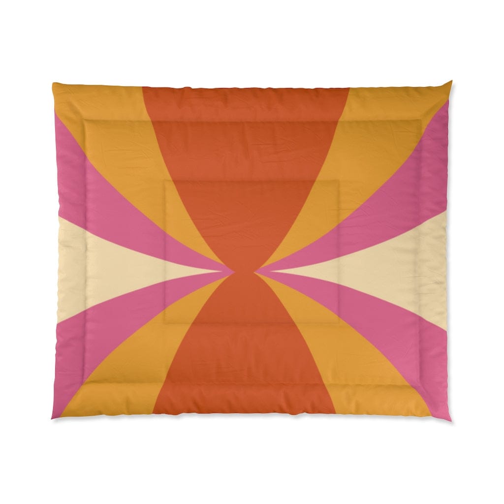 70's Bedding, Bedspread, Bedroom King, Queen Or Twin, Orange, Pink, Yellow, Beige, Groovy Mid Mod MCM Comforter Home Decor