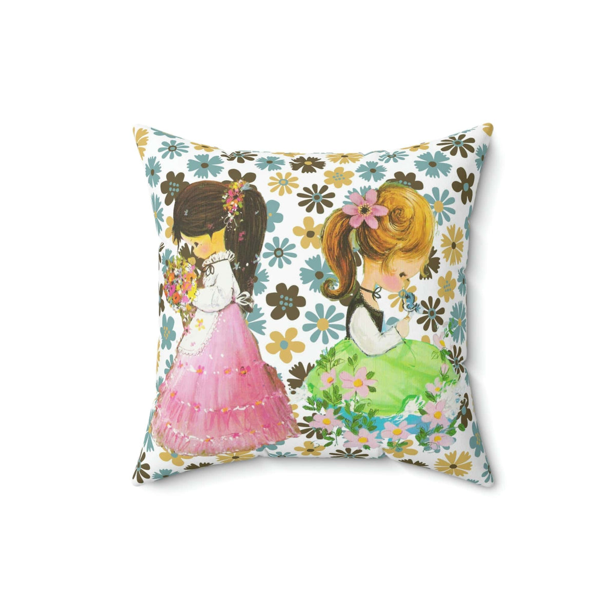 70's Flower Power, Sweet Flower Girls, Retro Mod Daisy Pillow Gift Home Decor