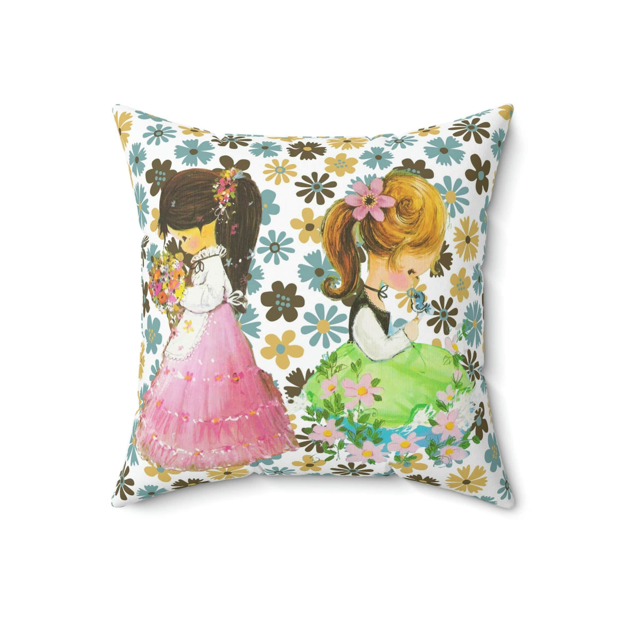 70's Flower Power, Sweet Flower Girls, Retro Mod Daisy Pillow Gift Home Decor