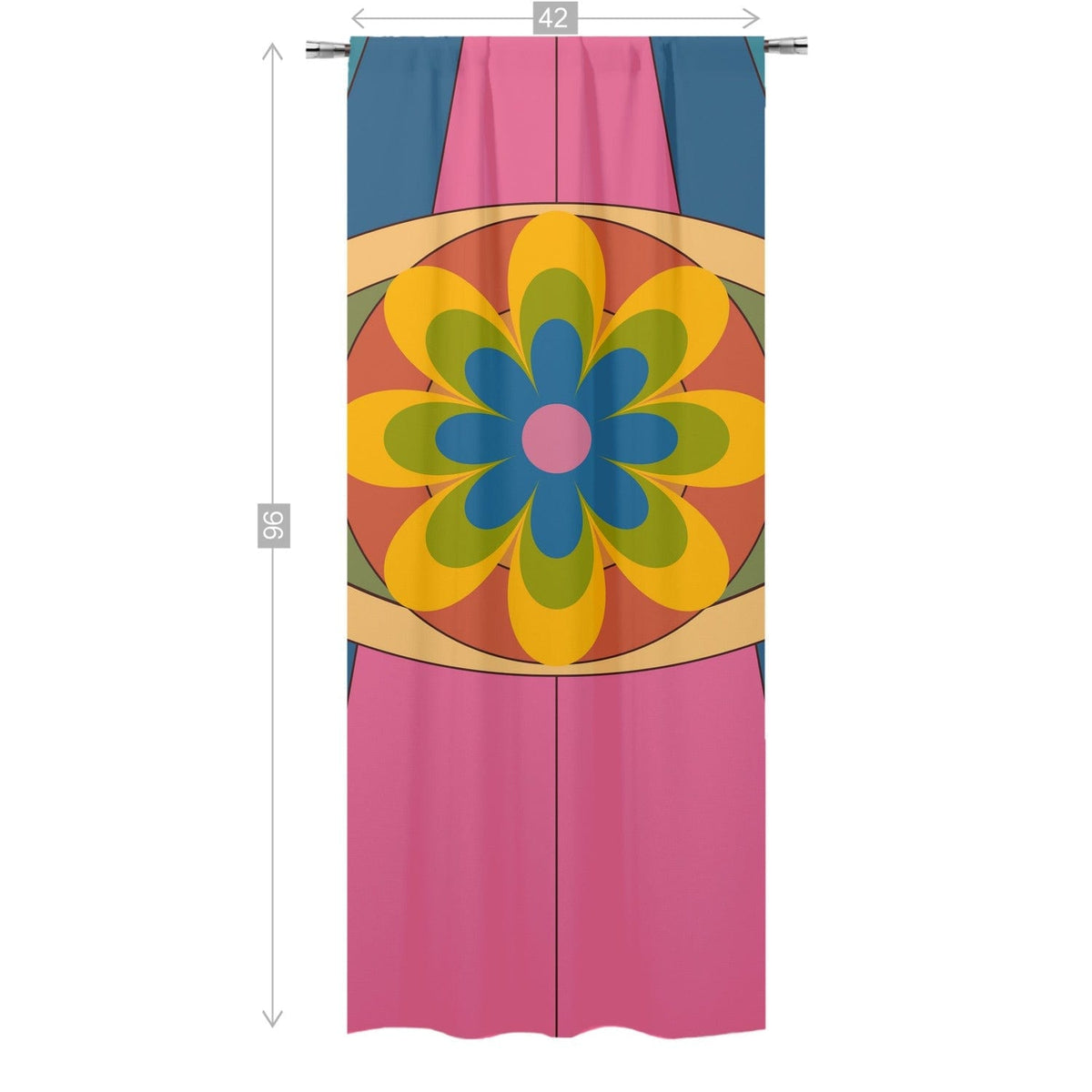 70's Groovy, Trippy Hippie, Flower Power, Pink, Blue, Yellow Mod Daisy, Retro Curtain, Single Panel Curtains