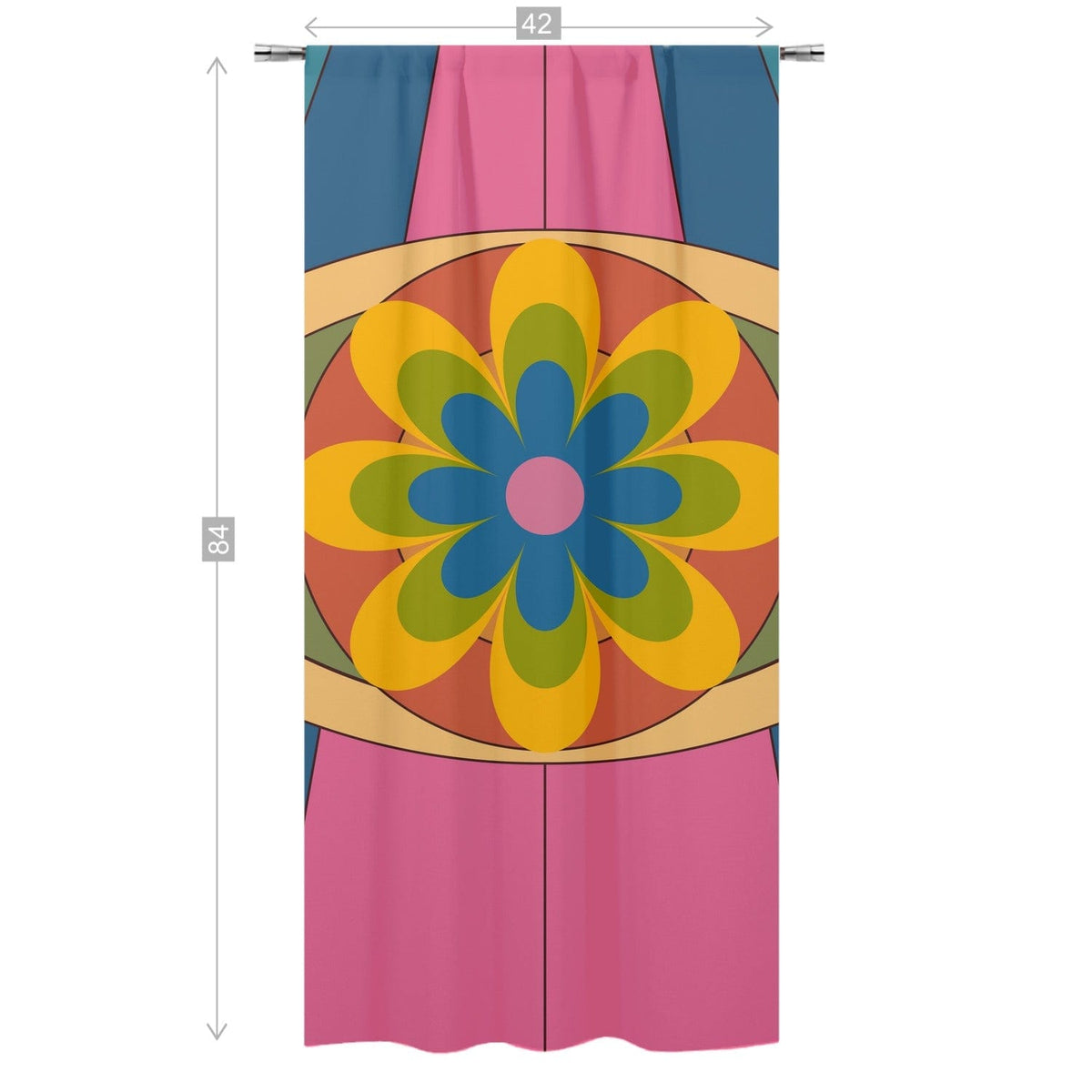 70's Groovy, Trippy Hippie, Flower Power, Pink, Blue, Yellow Mod Daisy, Retro Curtain, Single Panel Curtains