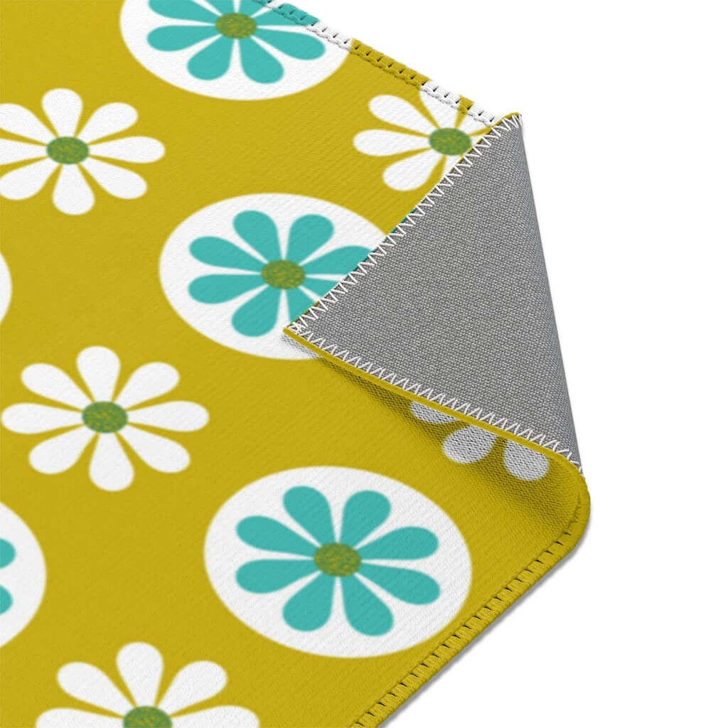70's Mod Daisy Retro Floral White, Turquoise Blue, Lime Green Mid Century Area Rugs Home Decor