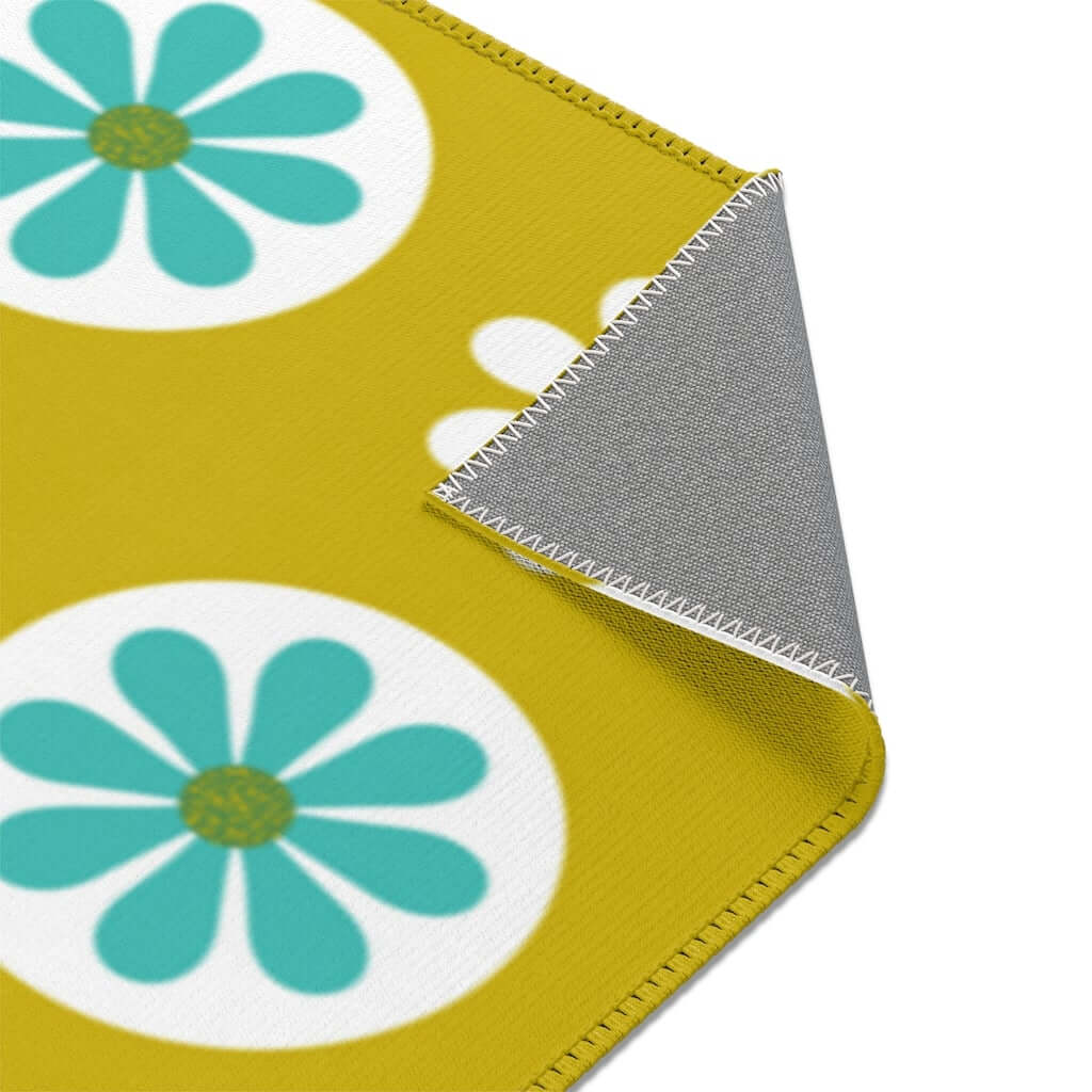 70's Mod Daisy Retro Floral White, Turquoise Blue, Lime Green Mid Century Area Rugs Home Decor