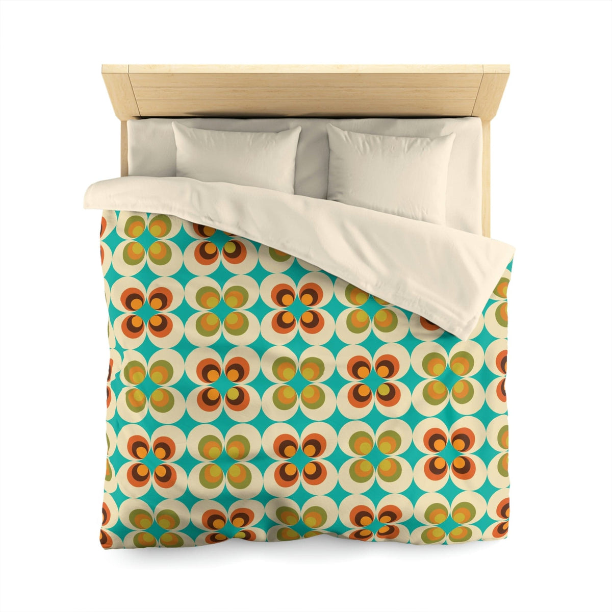 70's Retro Curtain, Orange, Teal, Mustard Yellow, Brown, Mid Century Modern Microfiber Duvet Cover Home Decor