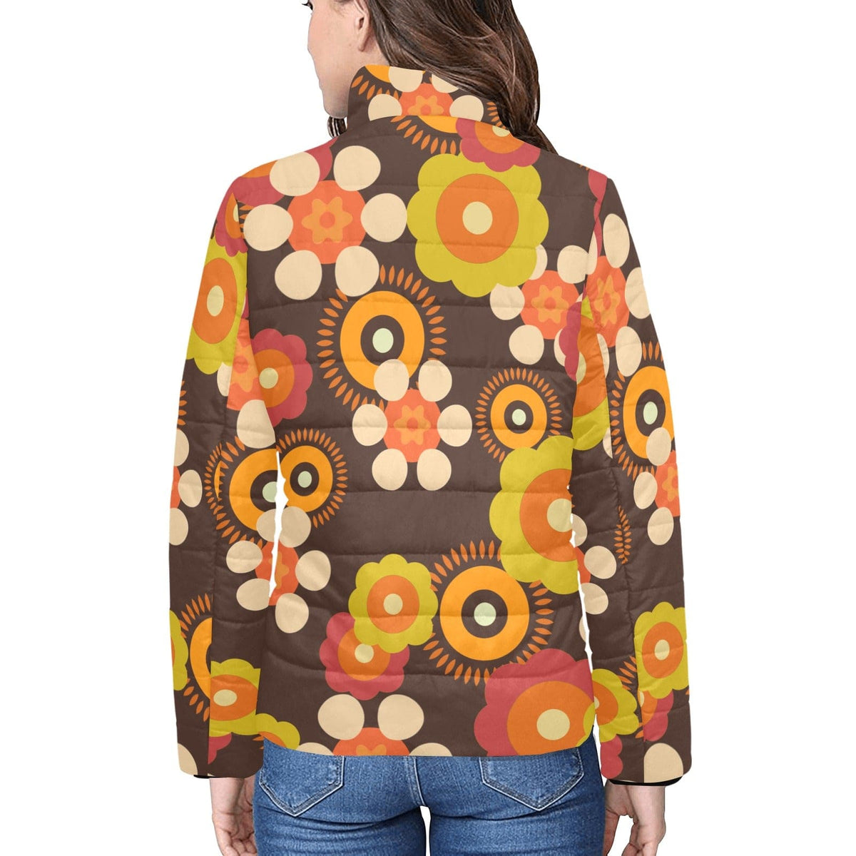 70's Retro Groovy Womens, Flower Power Hipster Bomber Jacket Jackets