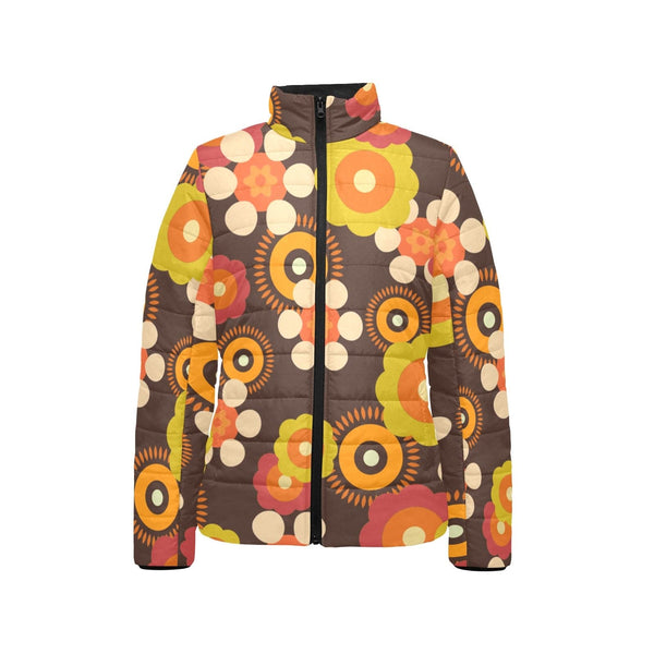 70's Retro Groovy Womens, Flower Power Hipster Bomber Jacket