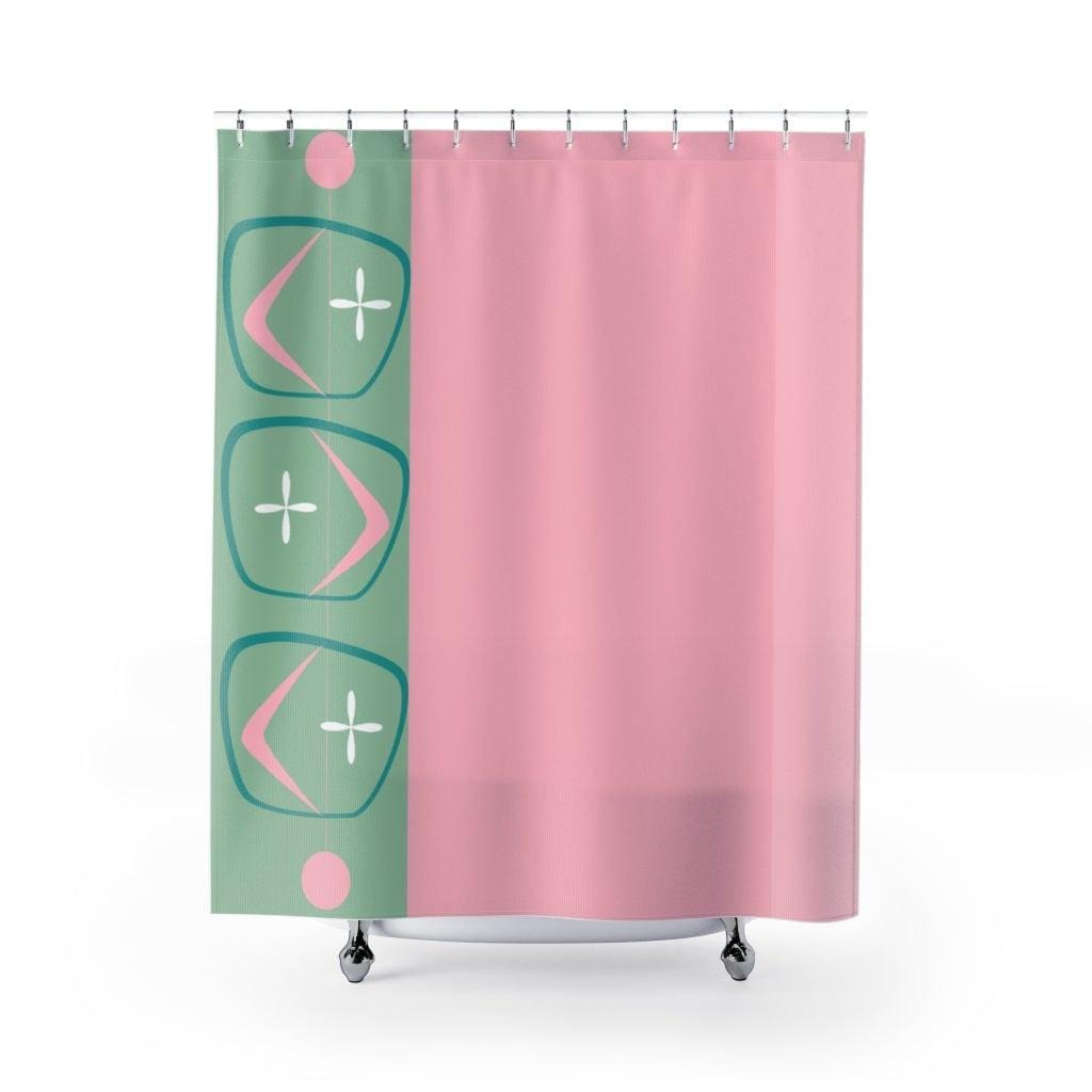 Pink shops and Gray Southwestern Art Shower Curtain, vintage shower curtain, Atomic 50s , mid century modern, nature design, housewarming gift