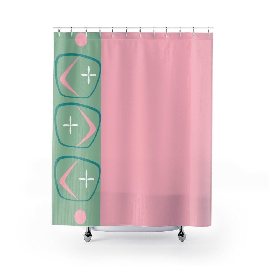 1950's Retro Pink Mint Green Boomerang Mid Century Modern Shower Curtain 71" × 74"
