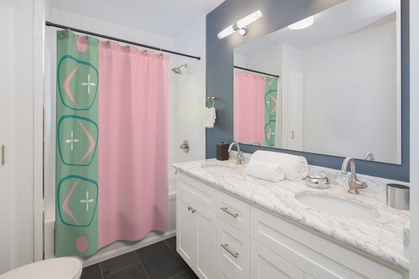 1950's Retro Pink Mint Green Boomerang Mid Century Modern Shower Curtain