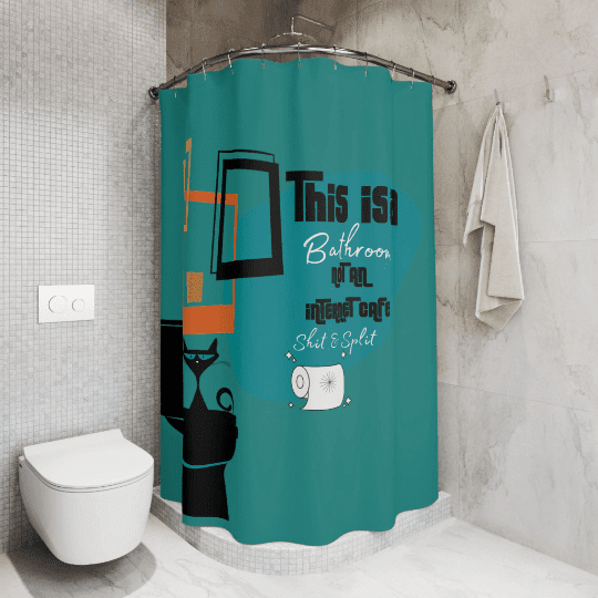 Atomic Cat Retro Funny This Is Not An Internet Cafe Shit And Split Shower Curtain Home Decor 71" × 74"