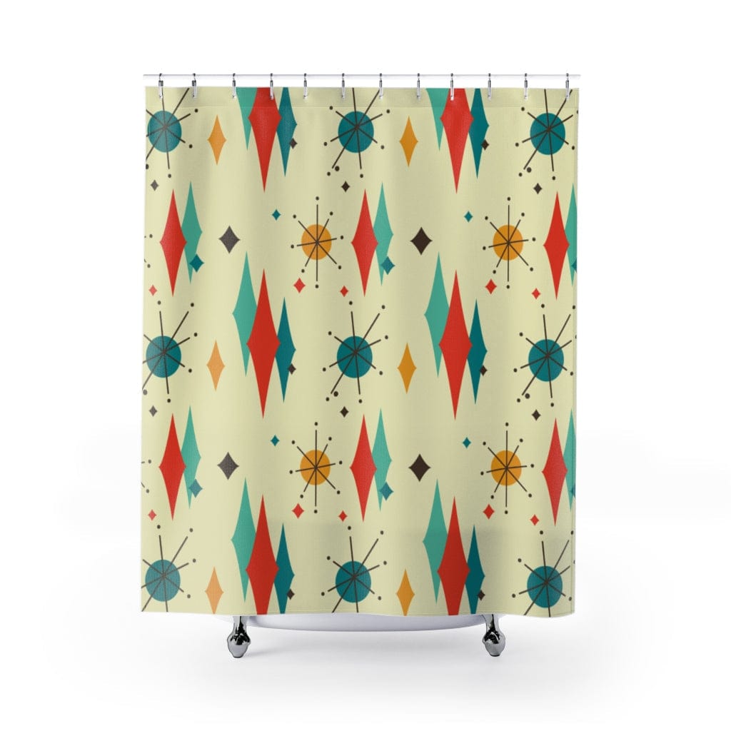 Atomic Mid Century Modern Diamond Abstract, Beige, Burnt Orange, Yellow, MCM Mid Mod Retro Shower Curtain Home Decor 71" × 74"
