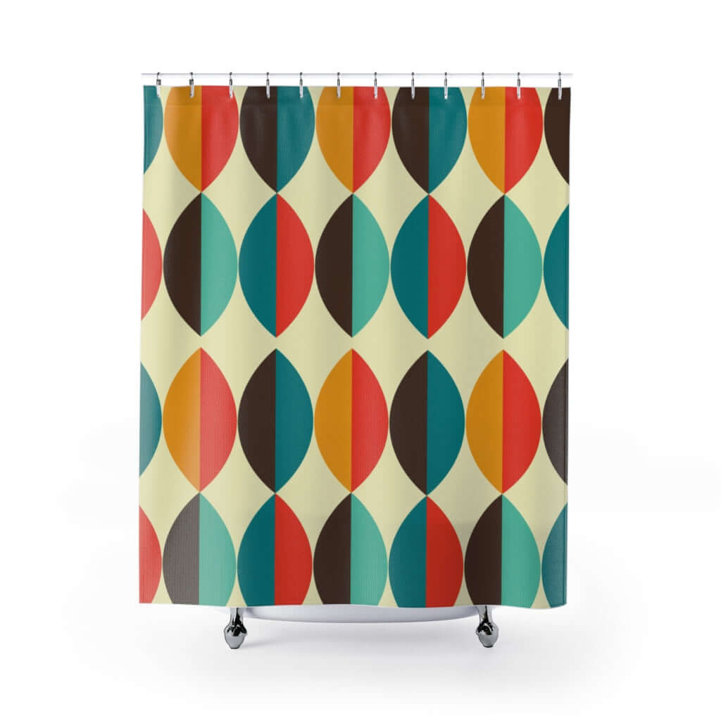 Geometric Mid Century Modern Multi-Color, MCM Mid Mod Shower Curtain Home Decor 71" × 74"